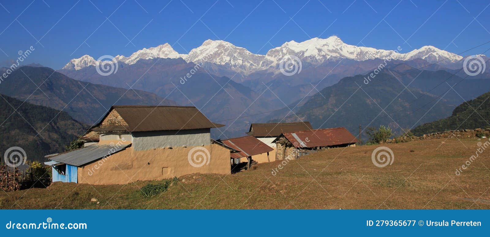 Farmhouses Near Ghale Gaun and Manaslu Range Stock Image - Image of ...