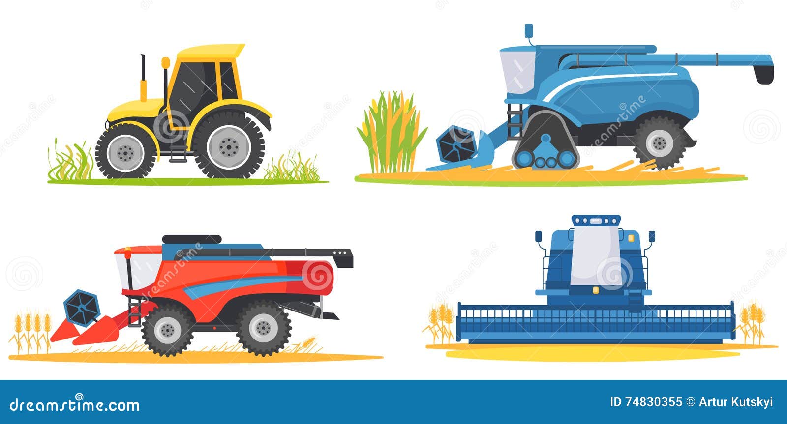 farming agricultural machines and farm vehicles set.