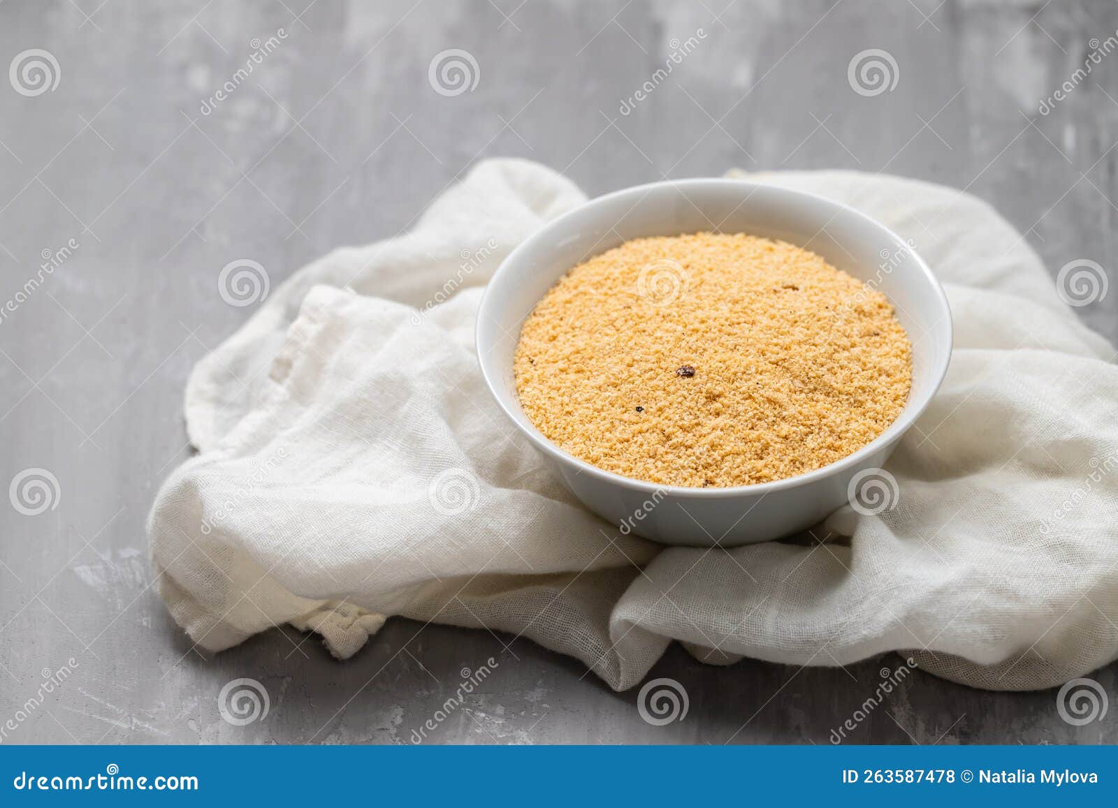 Farofa, Typical Brazilian Manioc Flour Side Dish on Ceramic Stock Photo