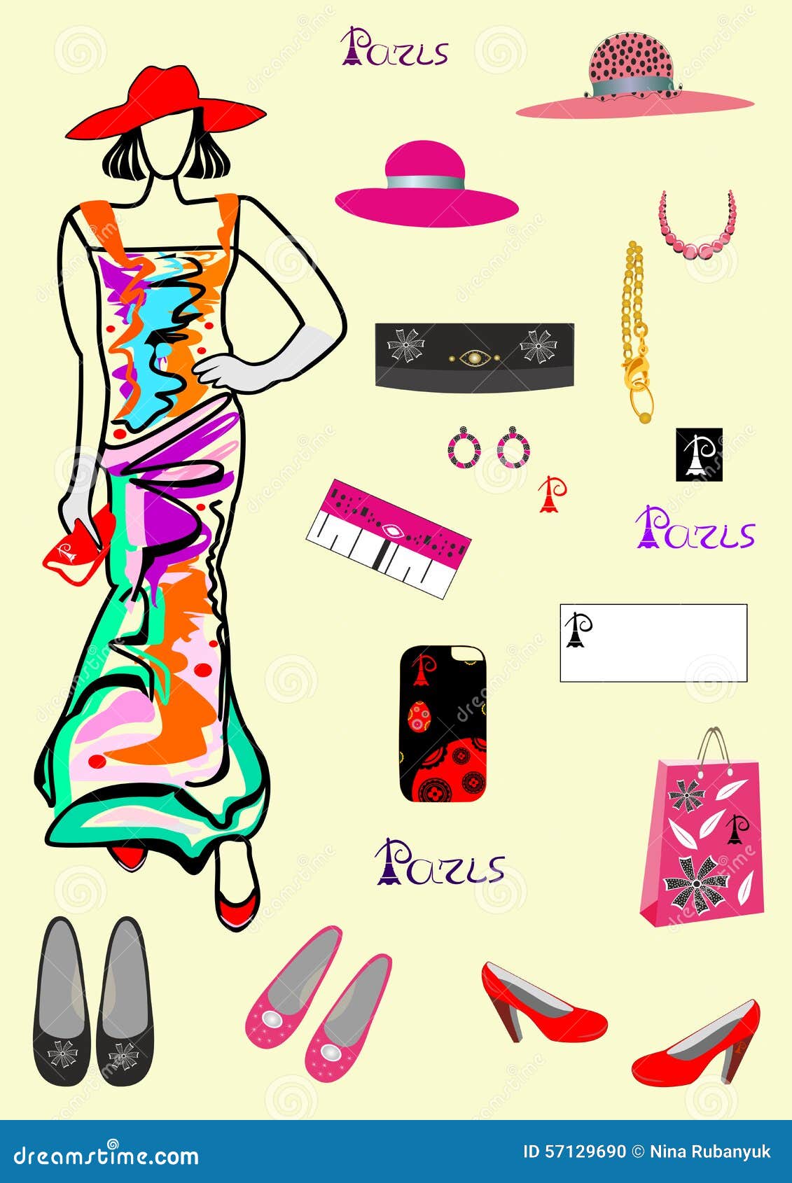 Fashion and Accessories for Girls Stock Illustration - Illustration of ...