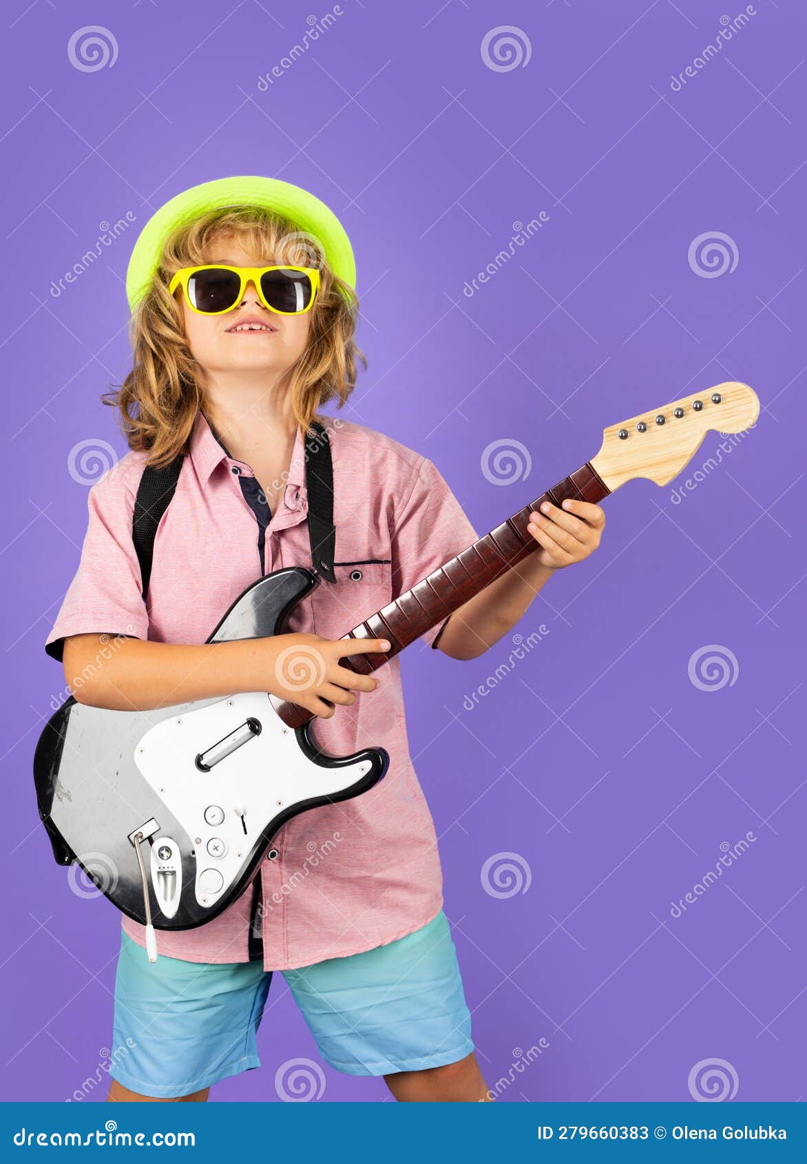 Fashion American Country Boy Playing Music. Portrait of Cute Child Boy ...