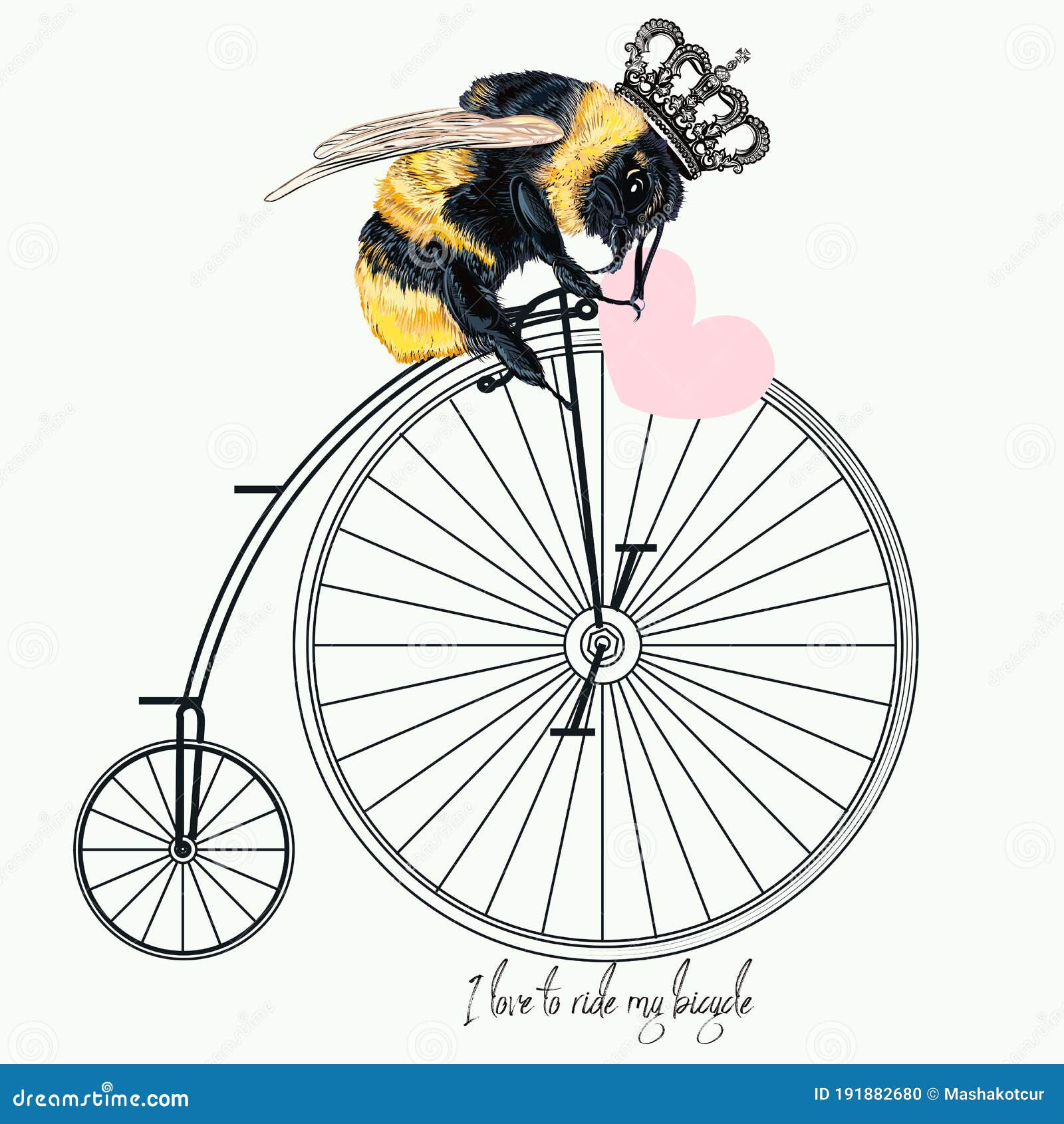 fashion apparel print bumble bee on bicycle with crown