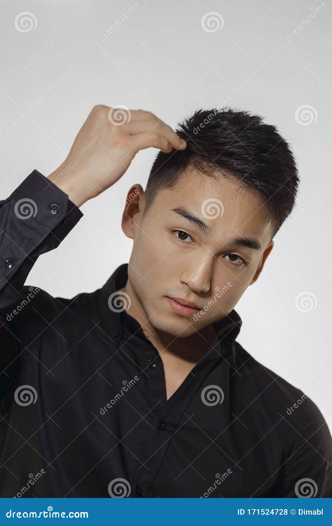 Fashion Asian Man Portrait In Black Clothes Stock Photo Image Of