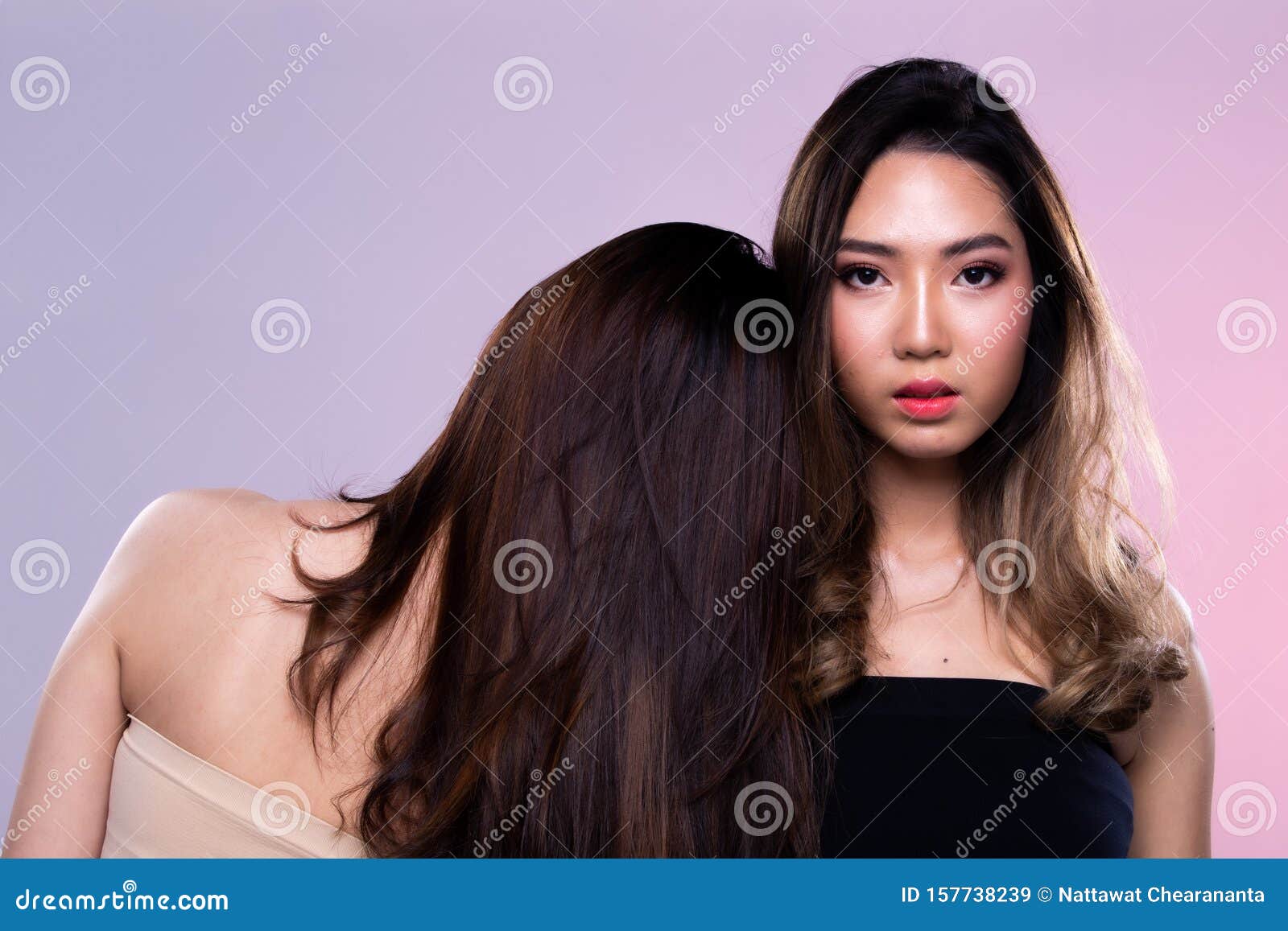 Fashion Asian Woman Tan Skin Black Hair Beautiful Stock Image