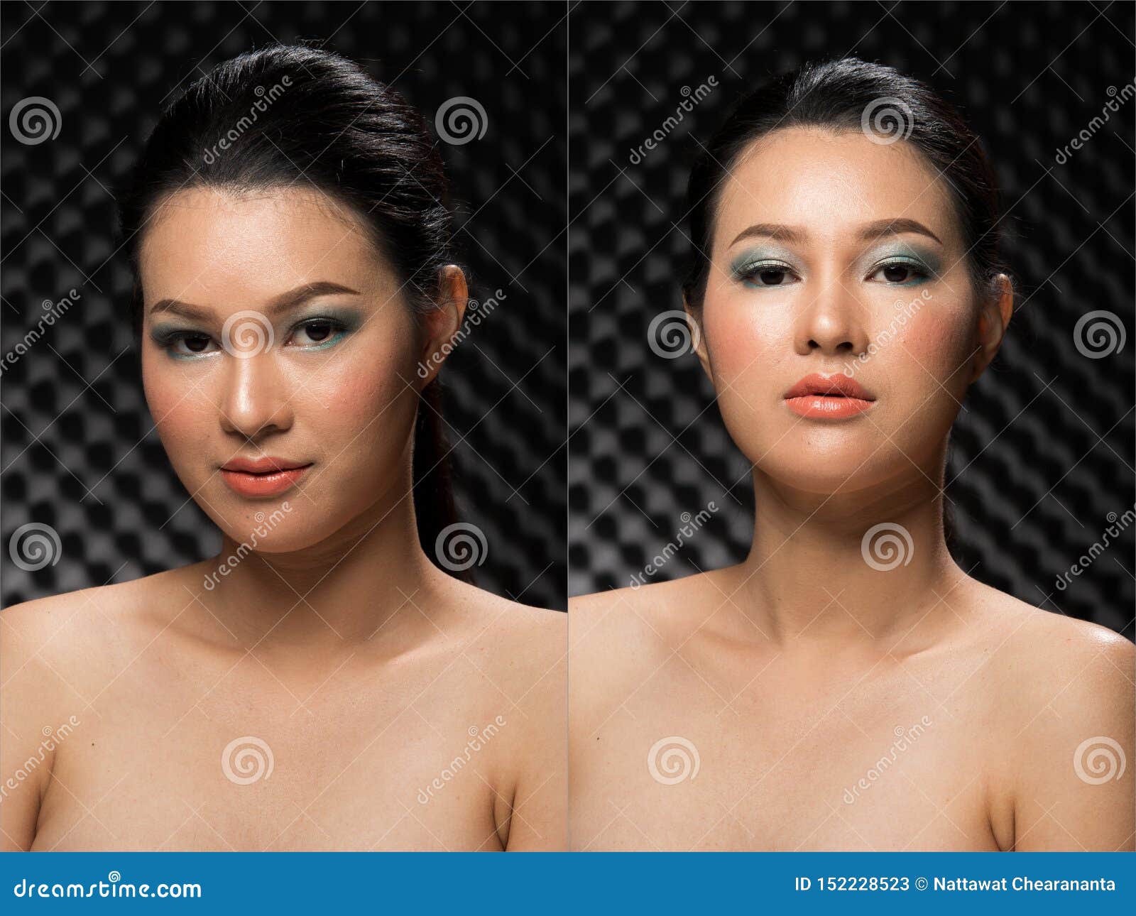 Fashion Asian Woman Tan Skin Black Hair Eyes Stock Image