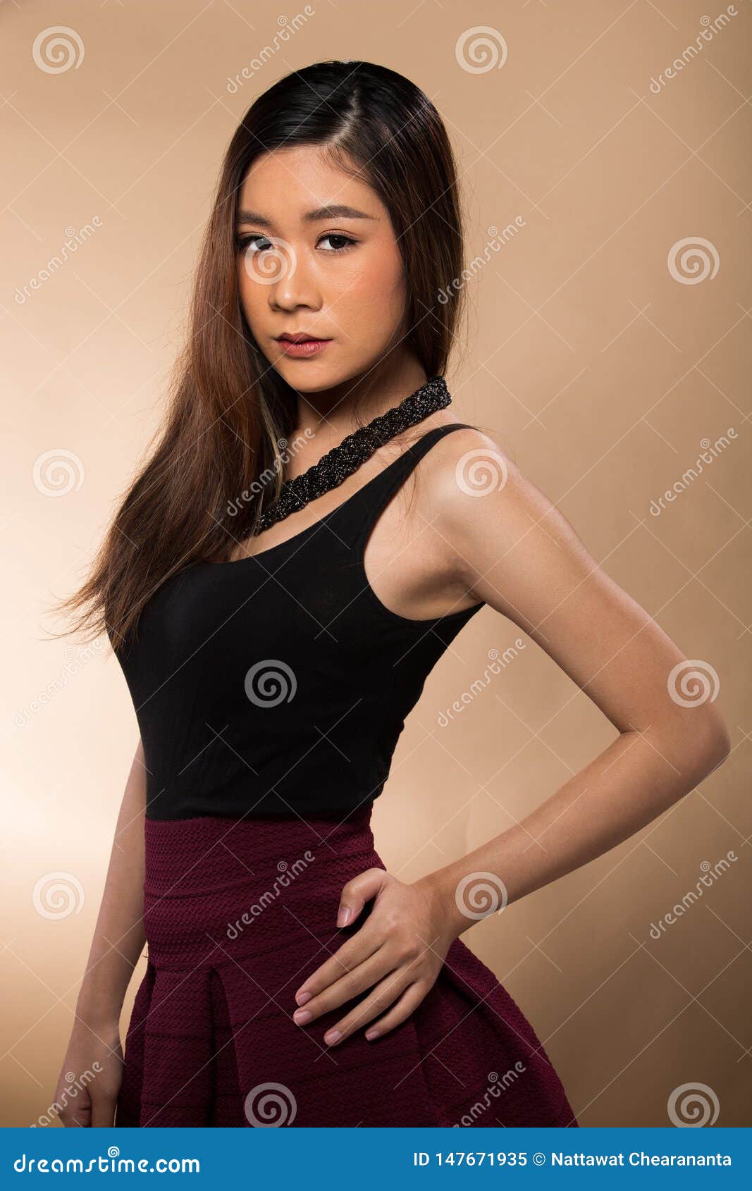 Fashion Asian Woman Tan Skin Black Hair Eyes Stock Image Image Of Asian Heart 147671935
