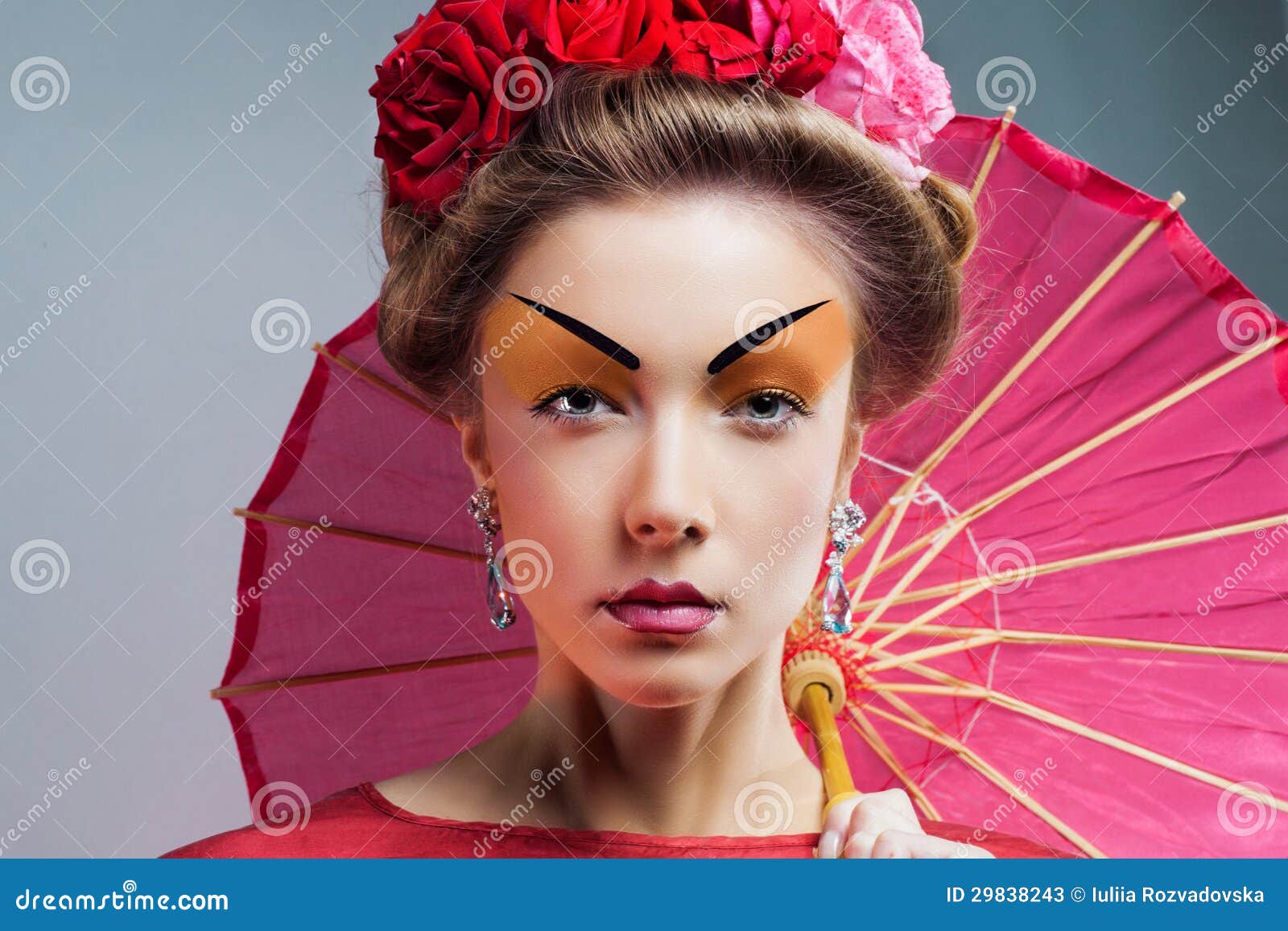 Fashion Asian Woman Wearing Traditional Japanese Red 