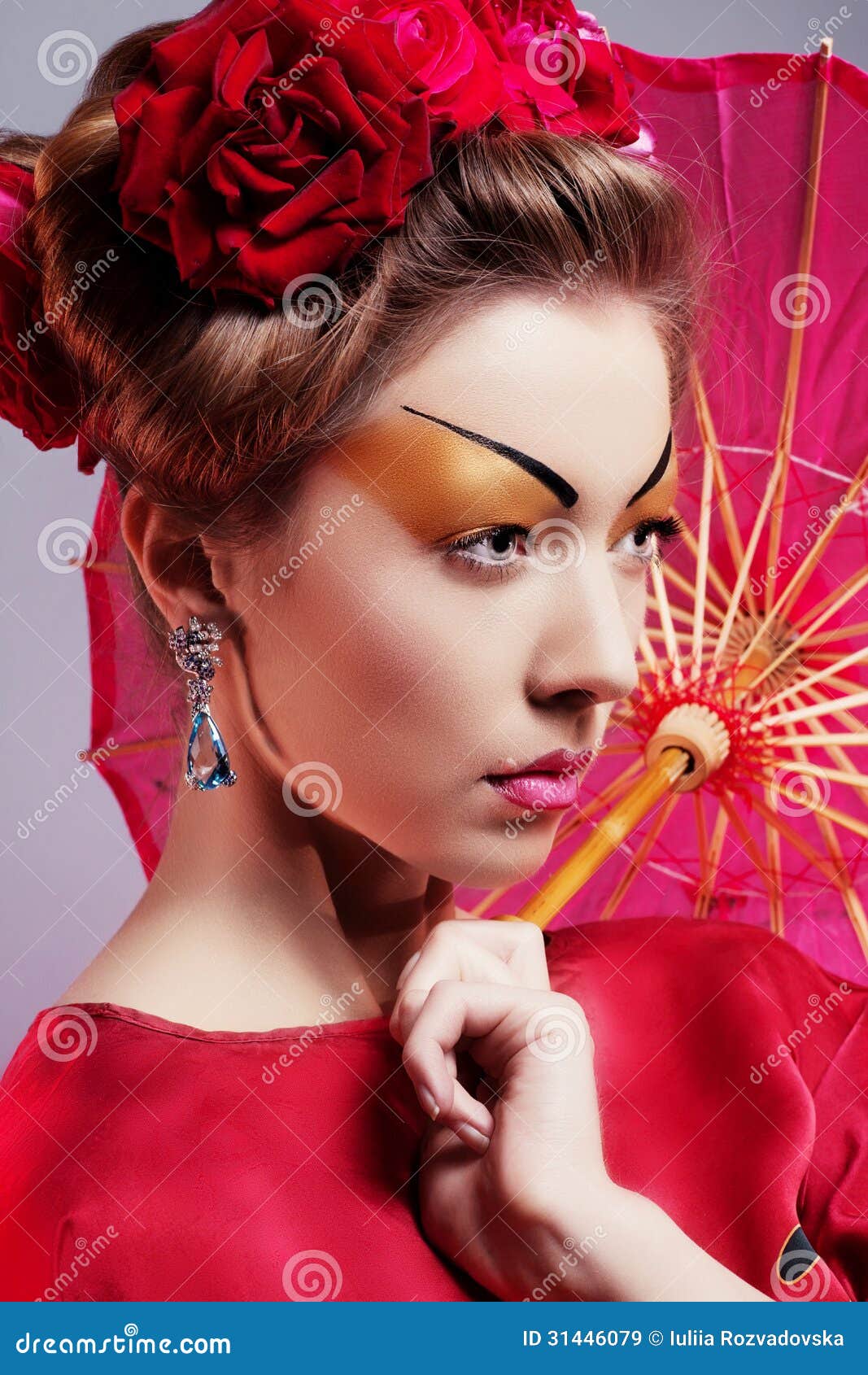 Fashion Asian Woman Wearing Traditional Japanese Red 