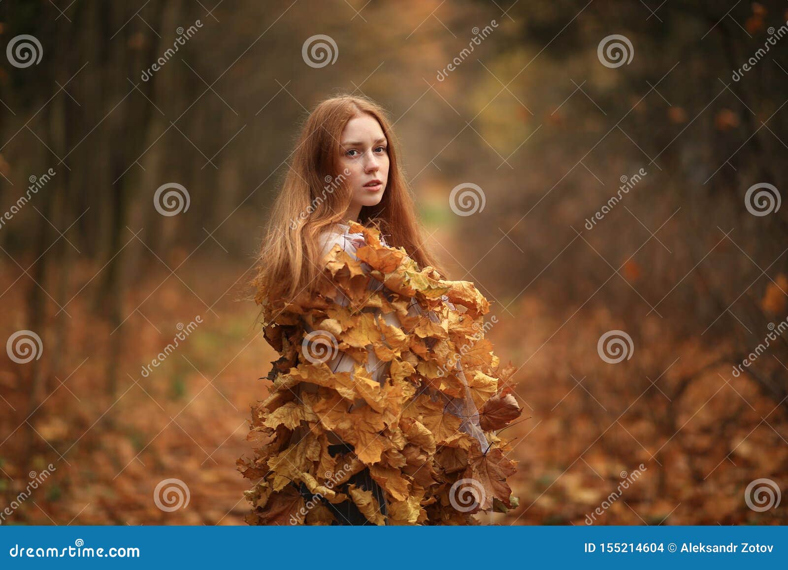 Fashion Autumn Model, Fall Leaves Dress, Beauty Girl Stock Photo ...