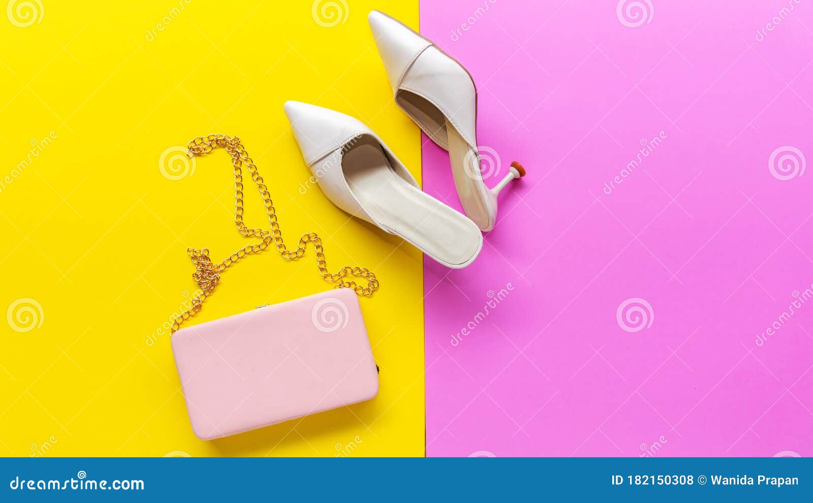 Fashion Bag and Shoe Woman Accessories Pastel Background Stock Photo ...
