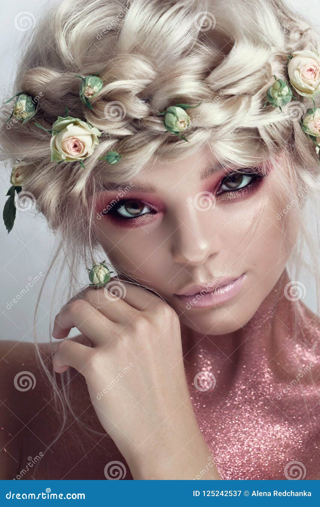 Fashion Beauty Model Girl with Flowers Hair. Bride. Perfect Creative Make  Up and Hair Style Stock Image - Image of beautiful, person: 125242537