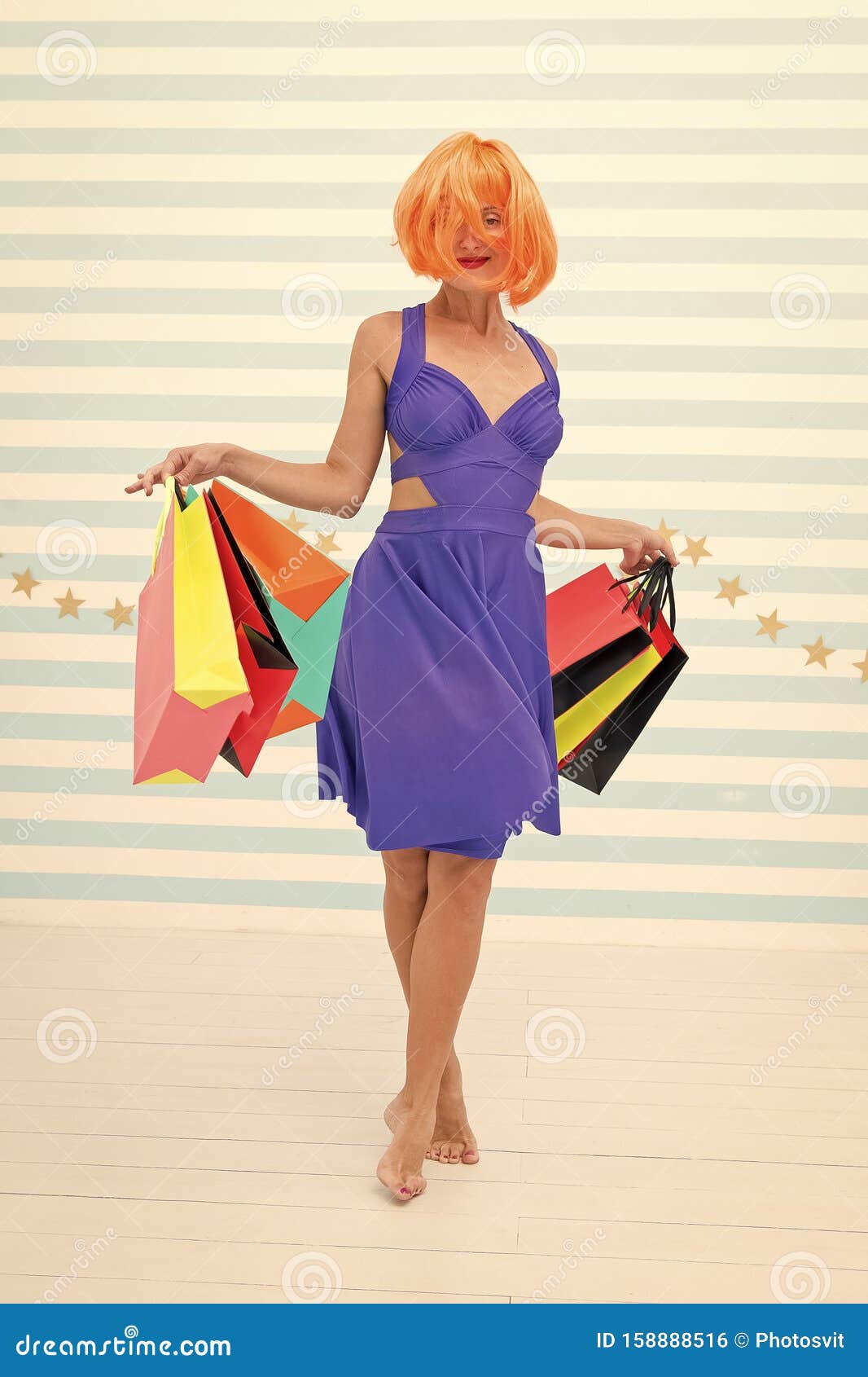 Fashion. Black Friday Sales. Happy Woman Go Shopping. Crazy Girl With Shopping Bags. Happy ...