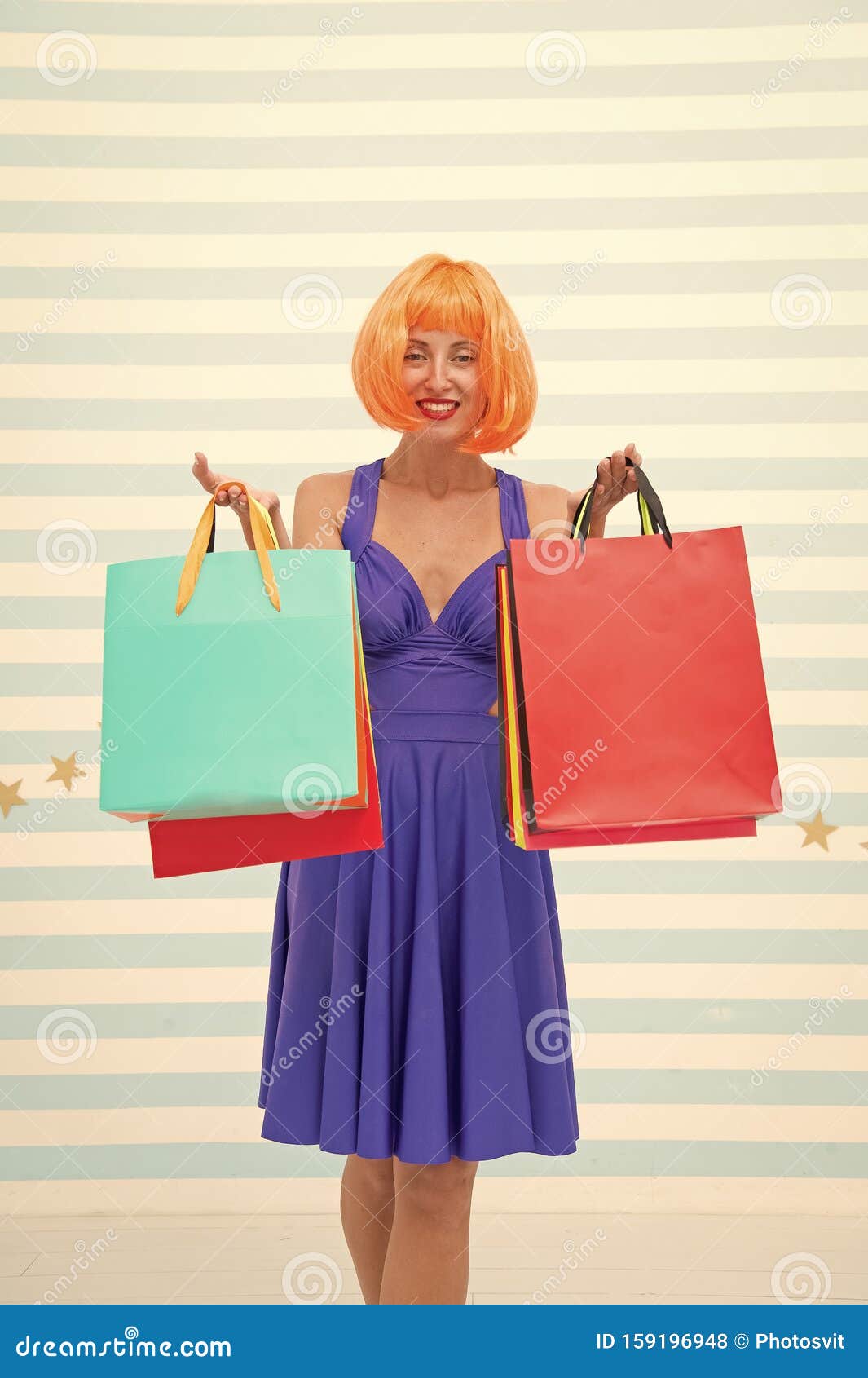 Fashion. Black Friday Sales. Happy Woman Go Shopping. Crazy Girl With Shopping Bags. Happy ...