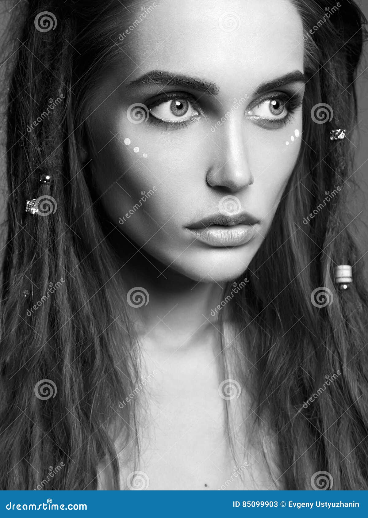 Fashion Black And White Portrait Of Beautiful Girl With