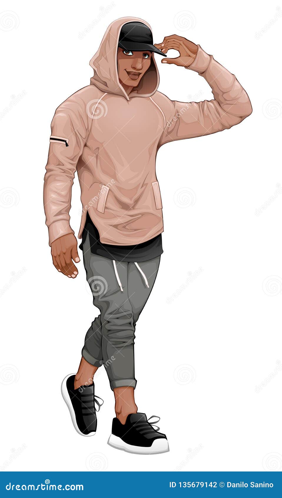 fashion boy posing walking and touching his visor