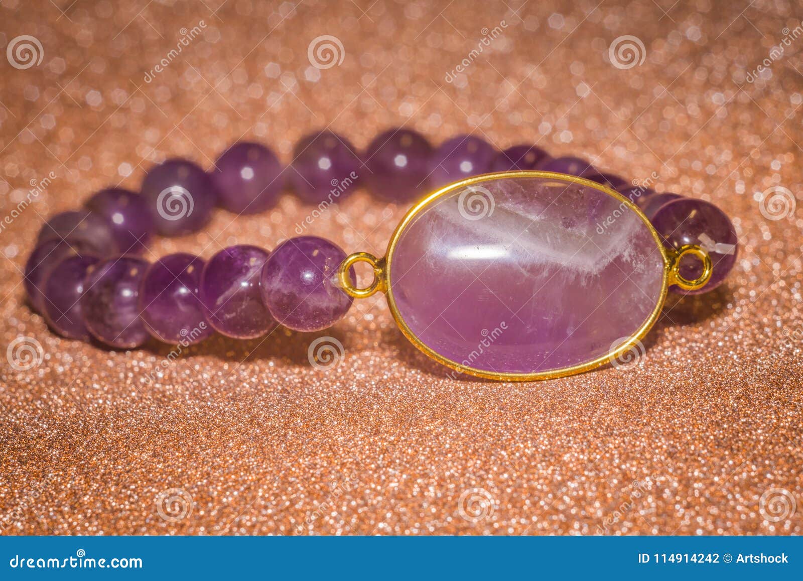 Amethyst beaded bracelet stock photo. Image of quartz - 114914242