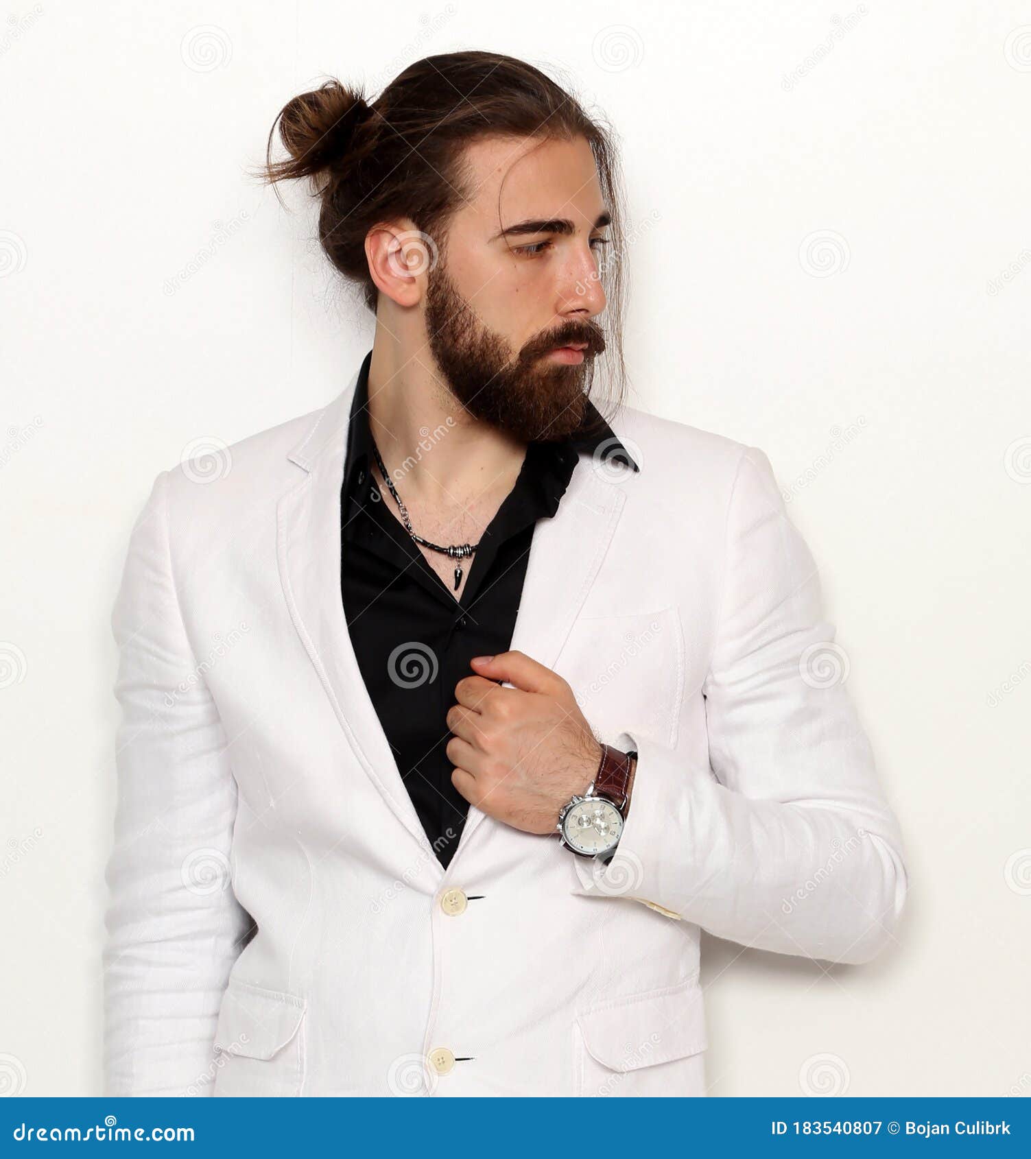 Young, Fashionable Male Model with Long Hair and Beard Posing in Studio on  Isolated Background. Fashion, Business, Modeling Stock Image - Image of  face, glasses: 183540807