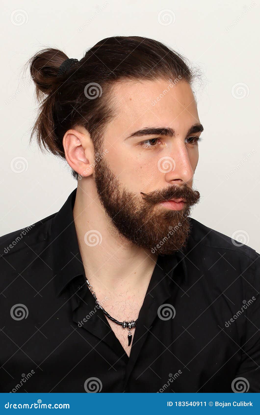 Young, Fashionable Male Model with Long Hair and Beard Posing in Studio on  Isolated Background. Fashion, Business, Modeling Stock Image - Image of  background, fashionable: 183540911