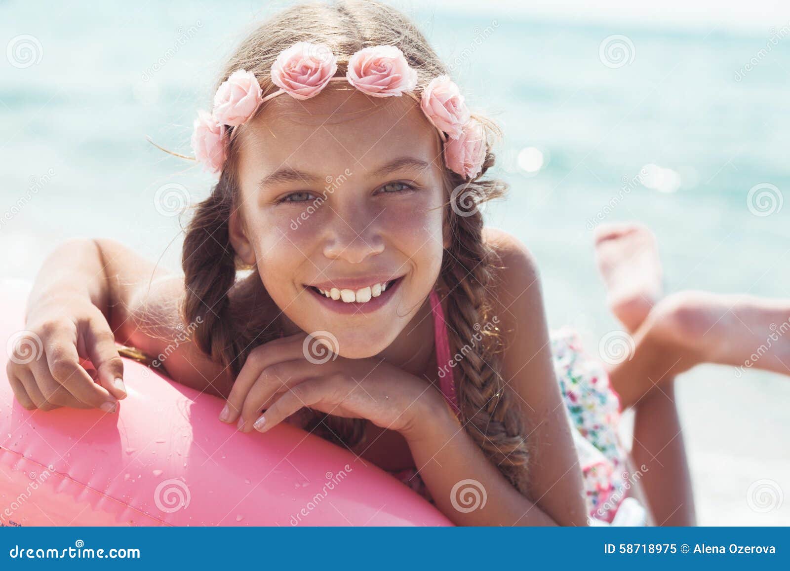 Portrait of a Little Girl 12 Years Old Smiling, she is in a Blue Denim  Shorts Stock Image - Image of hair, face: 112463335