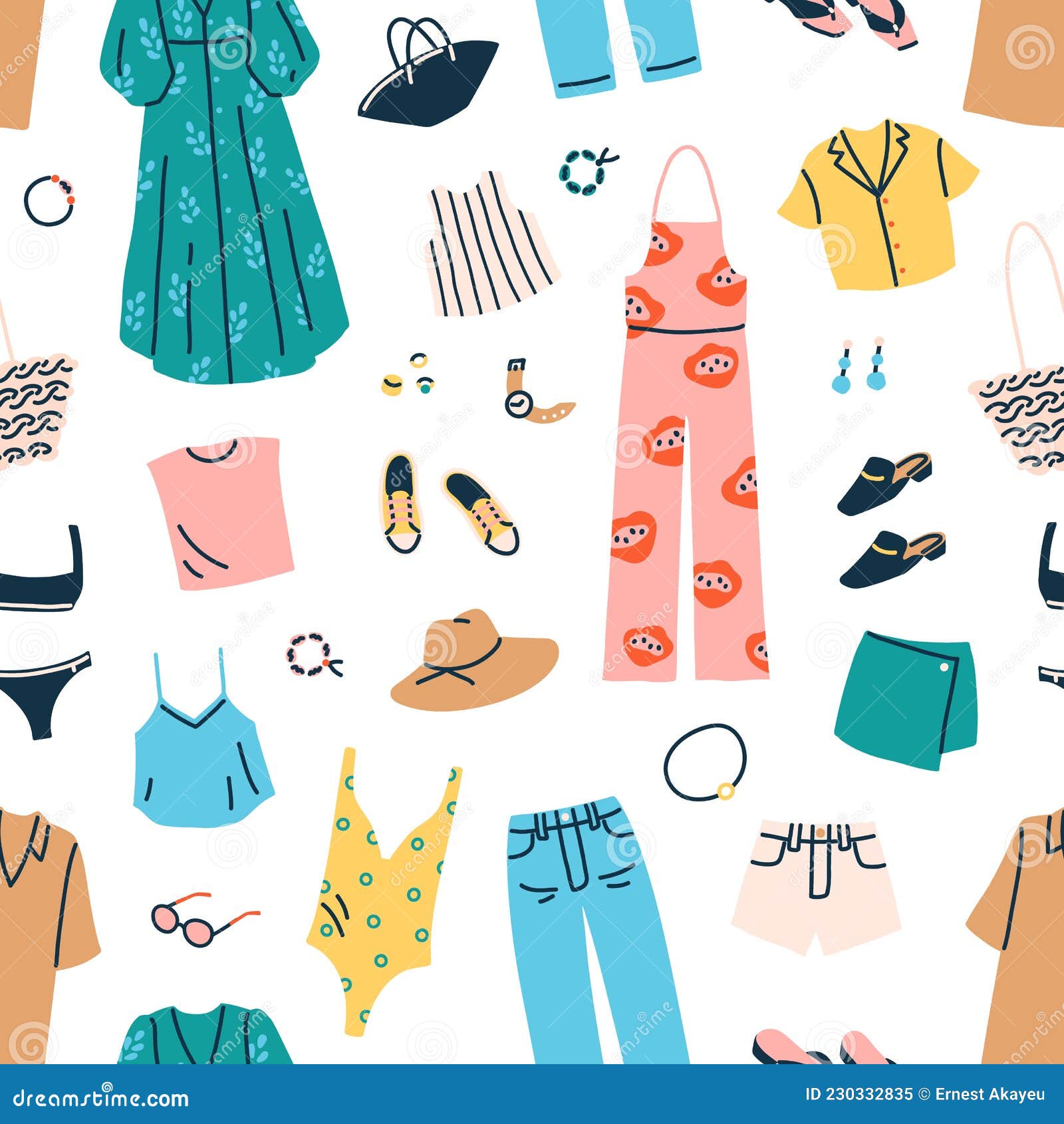 Fashion Clothes and Accessories Pattern. Seamless Repeating Background ...