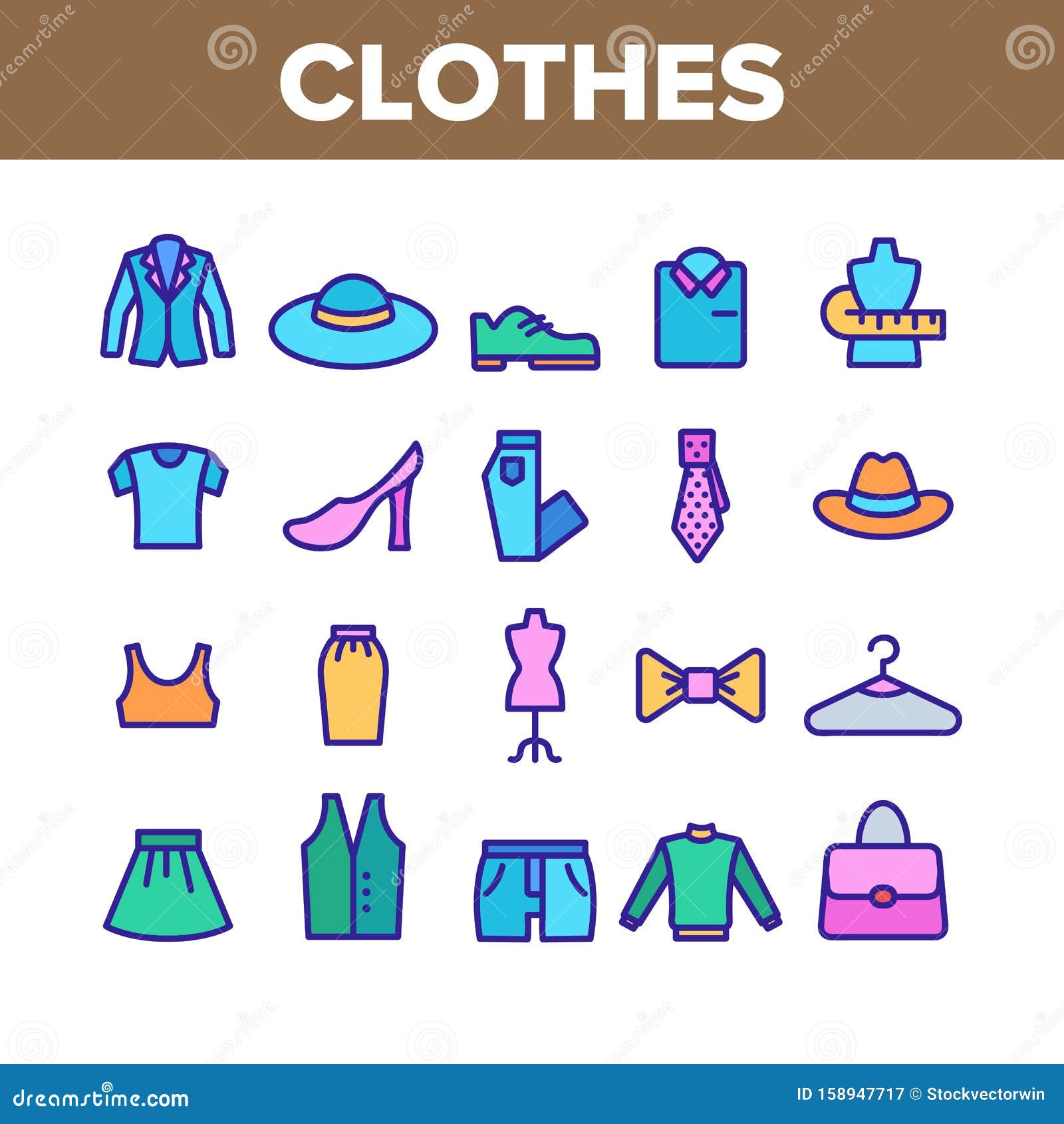 Fashion and Clothes Collection Icons Color Set Vector Stock Vector ...