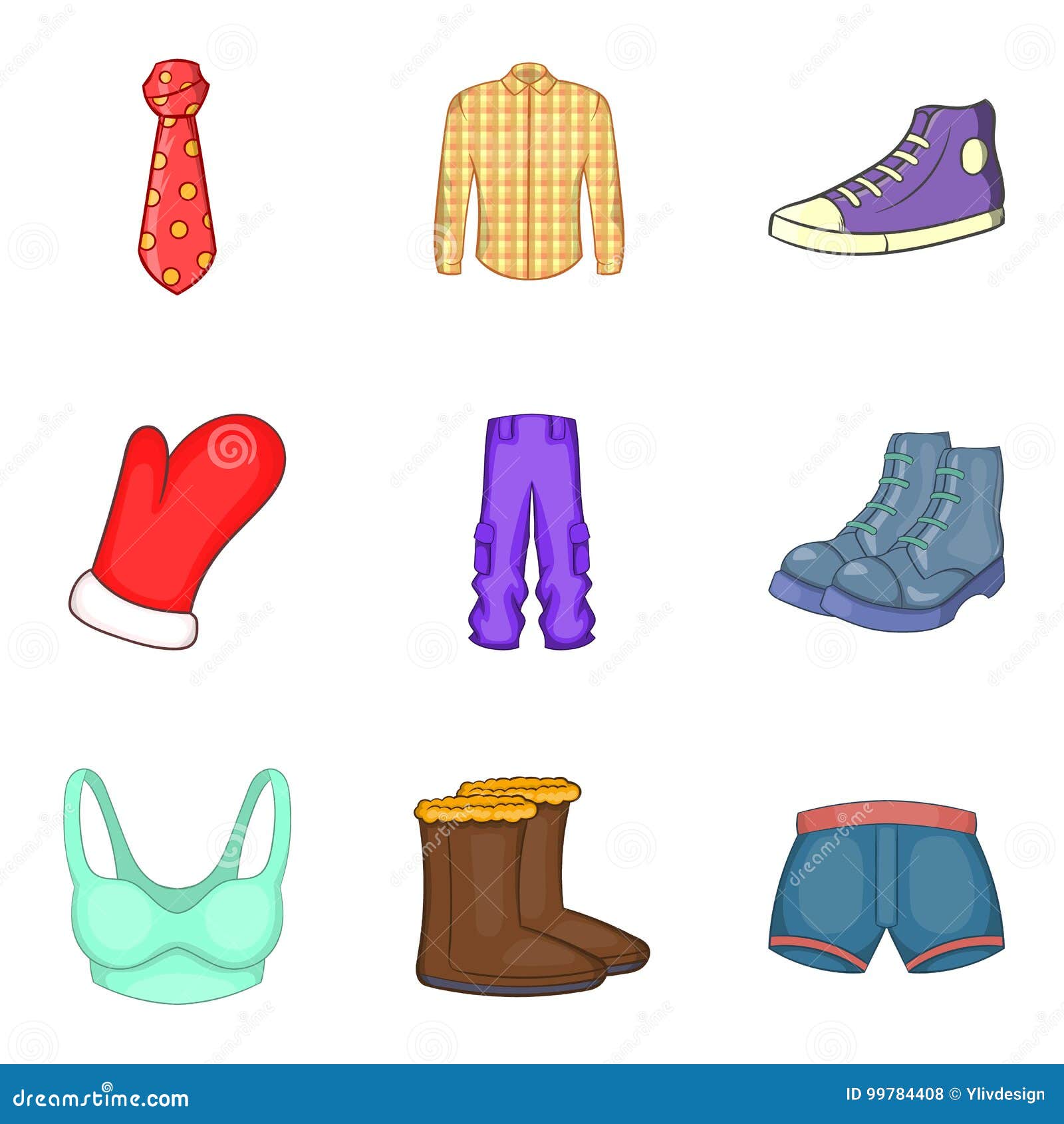 Fashion Clothes Icon Set, Cartoon Style Stock Vector - Illustration of ...