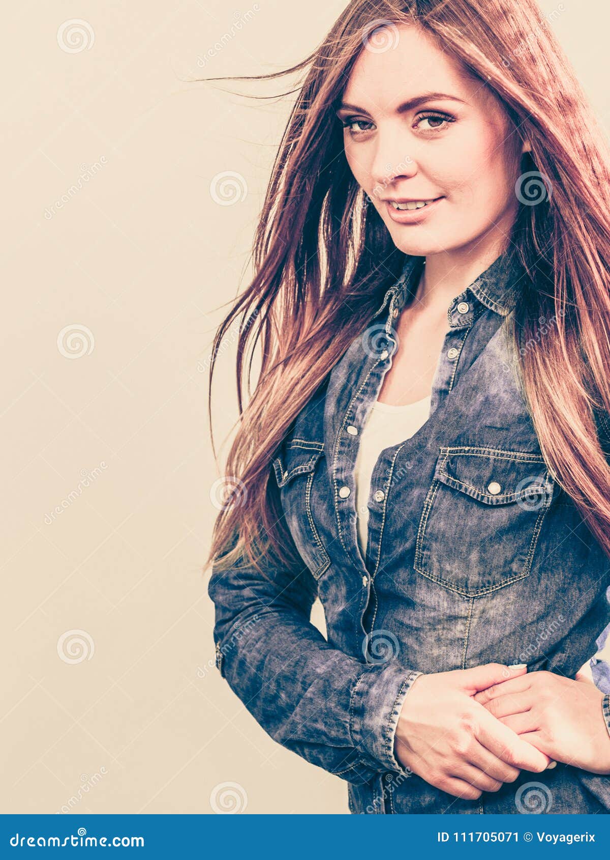 Focused Girl Wearing Jeans. Stock Image - Image of blue, woman: 111705071
