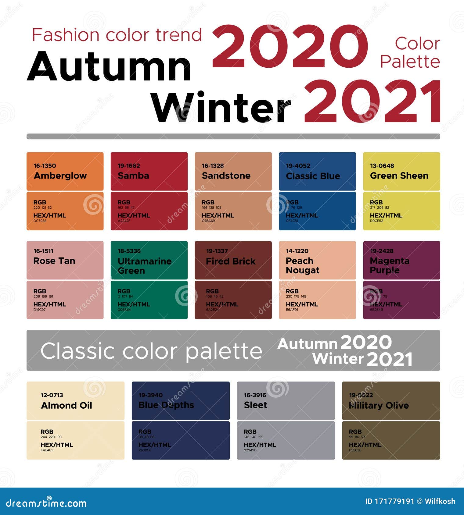 Fashion Color Trend Autumn Winter 2020-2021. Palette ...