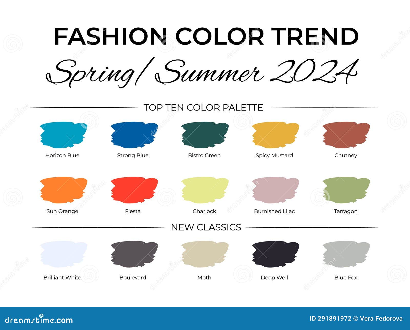 Fashion Color Trend Spring Summer 2024. Trendy Colors Palette Guide
