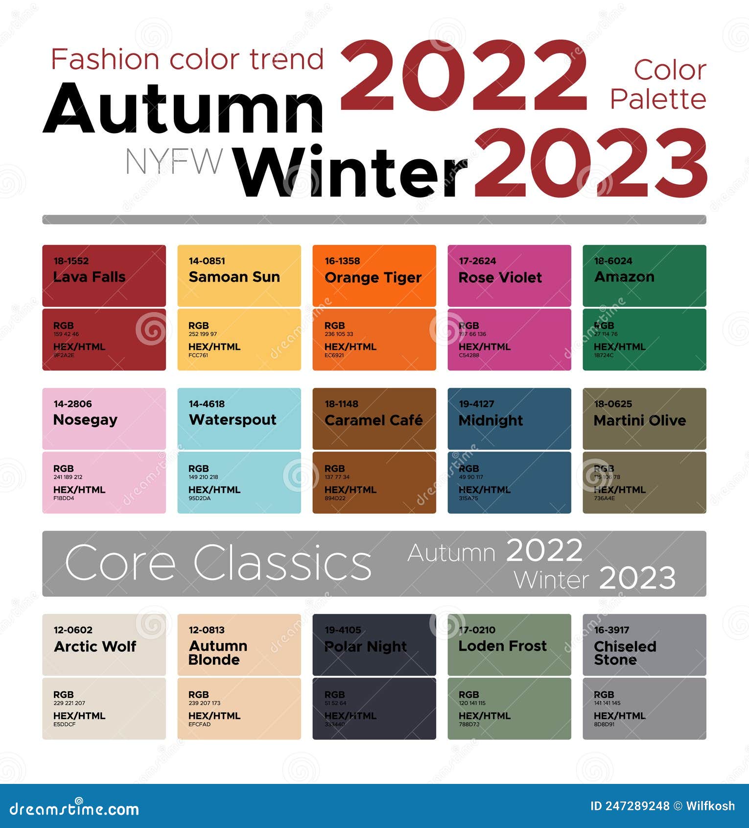 Fashion Color Trends Autumn Winter 2022-2023. Palette Fashion Colors Guide  with Named Color Swatches, RGB, HEX Colors Stock Vector - Illustration of  colors, name: 247289248