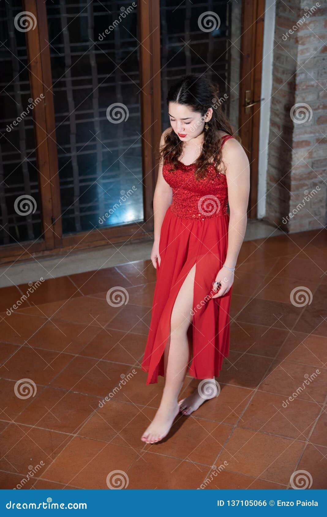 teenage girl red dress