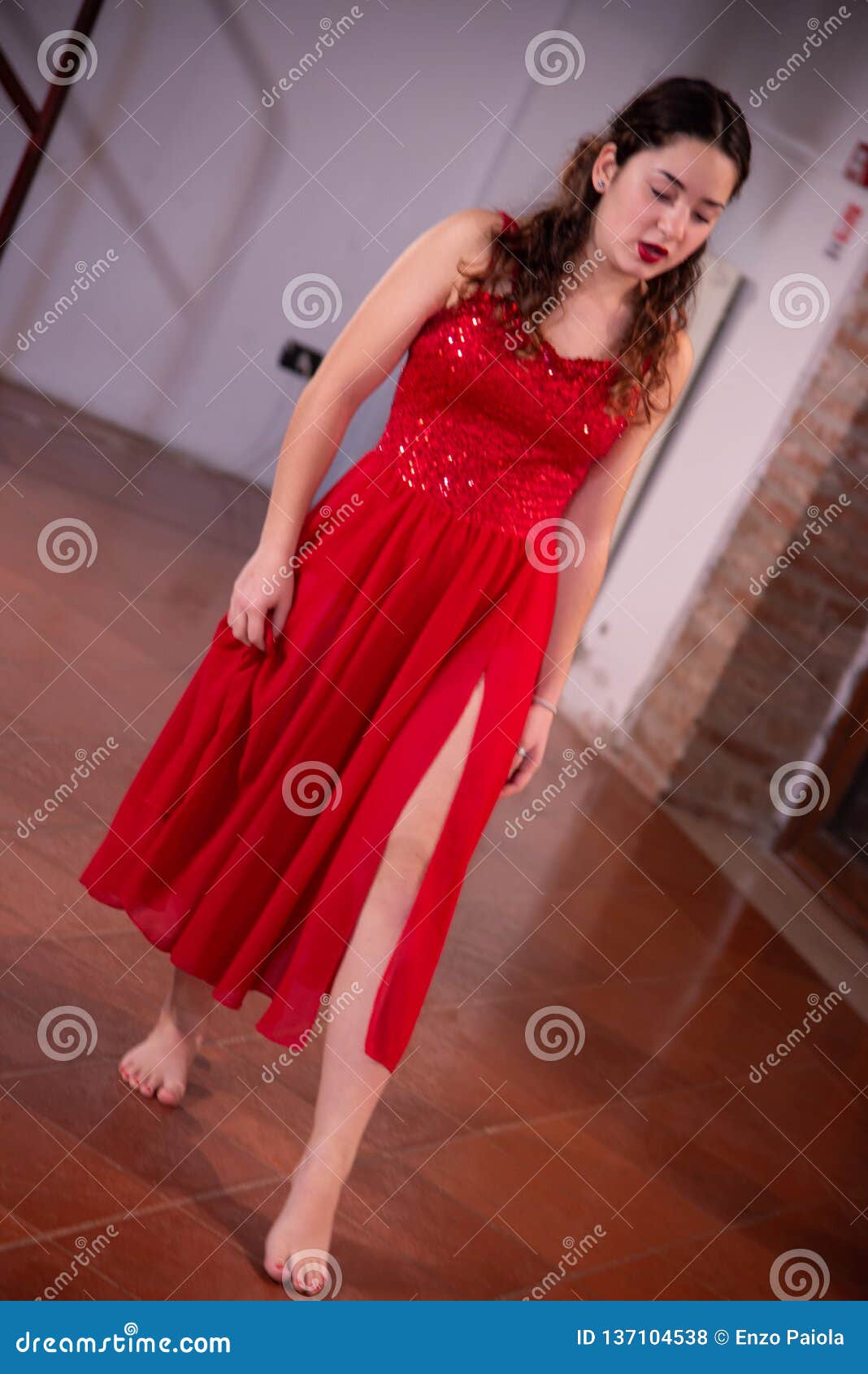 teenage girl red dress