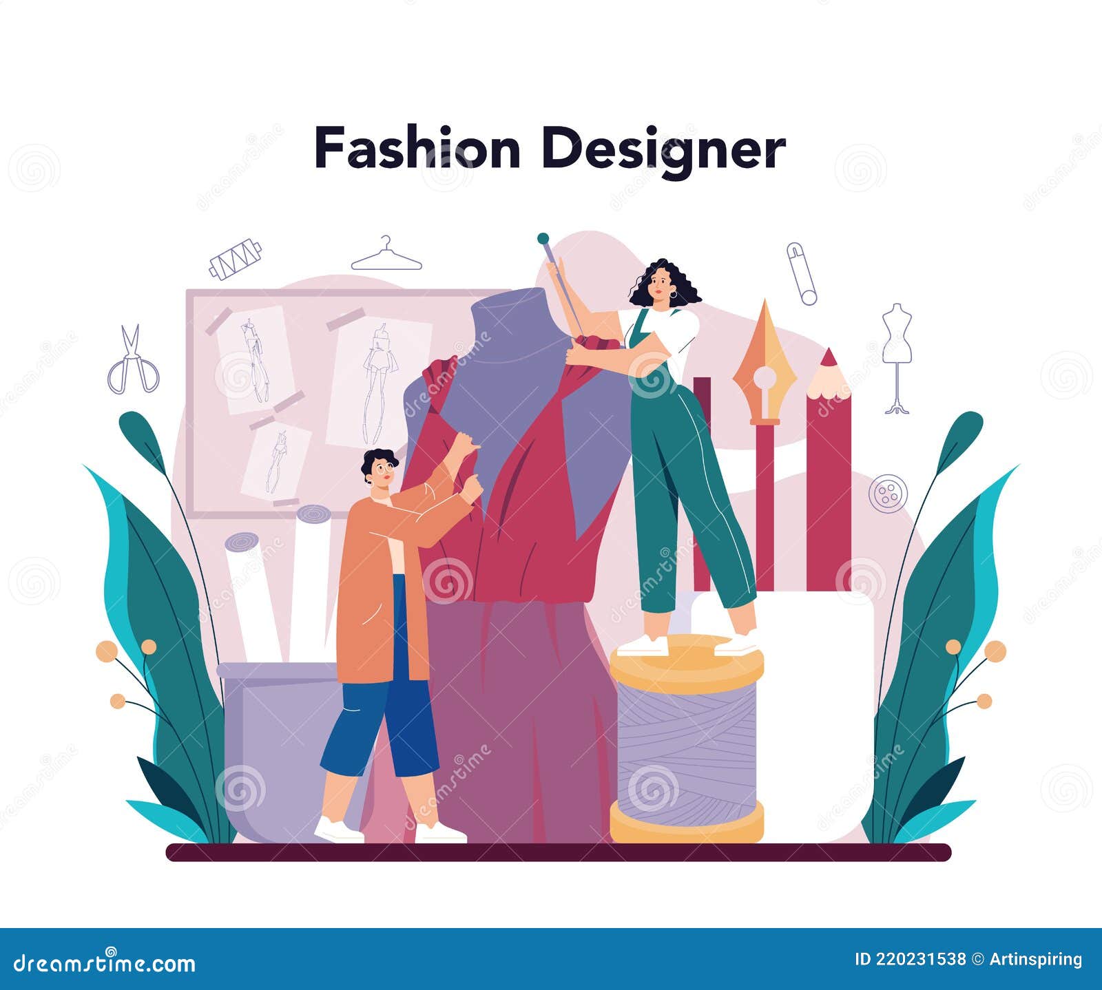 Fashion Designer Concept. Professional Tailor Sewing or Fitting Clothes ...