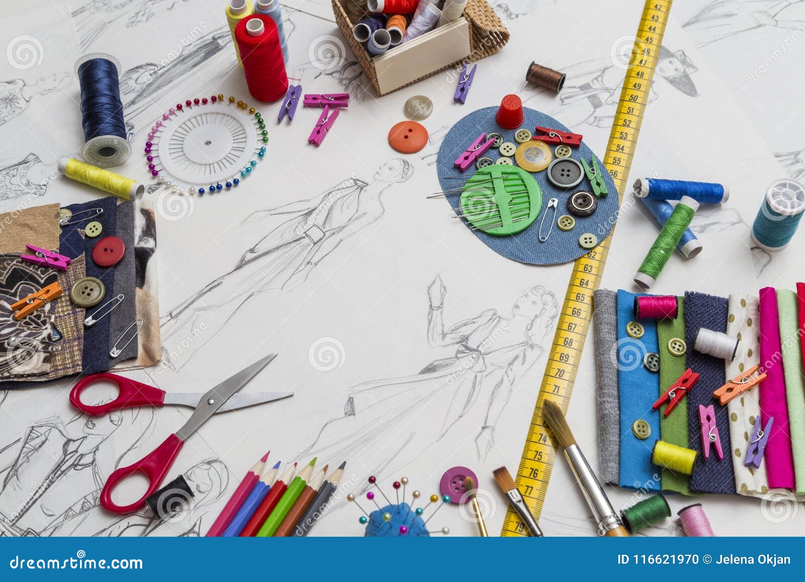 Fashion designer desk stock photo. Image of textile 116621970