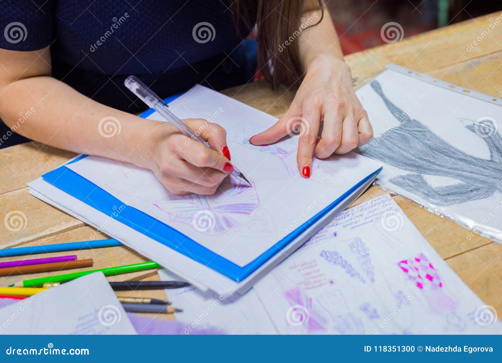Fashion Designer Drawing Design Sketch Stock Photo - Image of hand ...