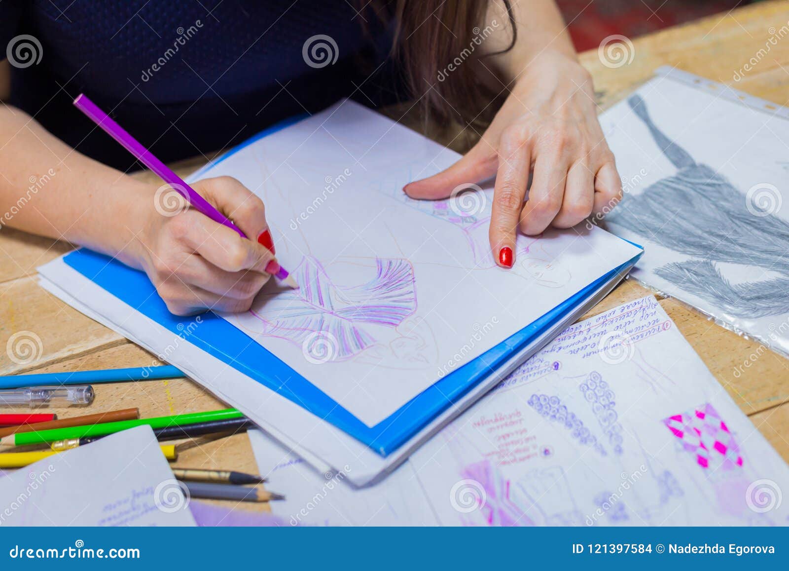 Fashion Designer Drawing Design Sketch Stock Photo - Image of ...