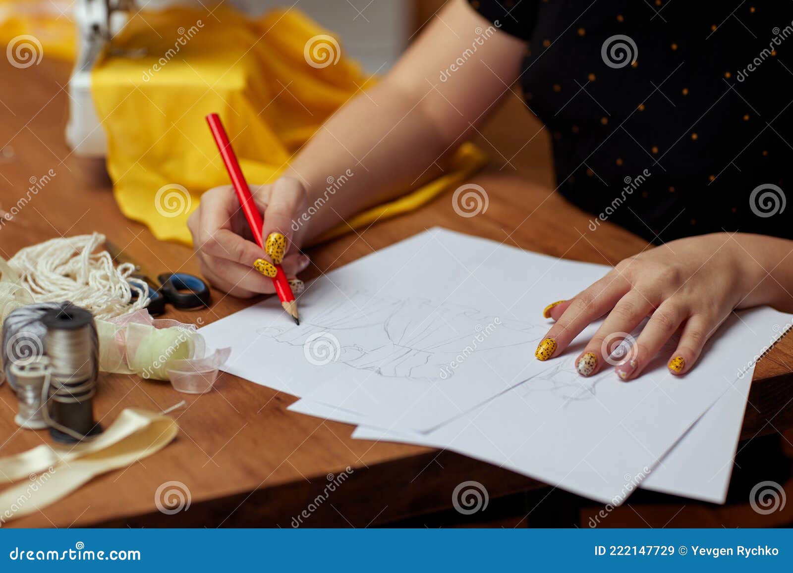 Fashion Designer Drawings with a Pencil Sketches Stock Image - Image of ...