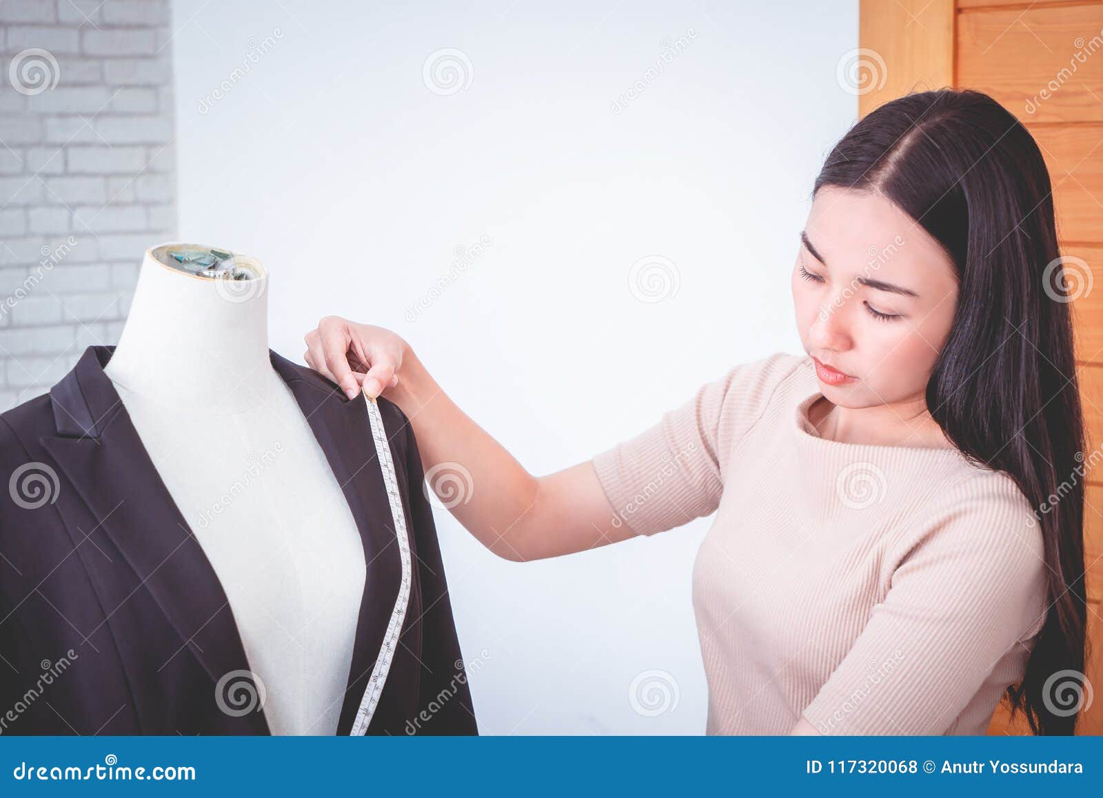 Fashion Designer Measuring Shoulder with Measuring Tape Stock Photo ...