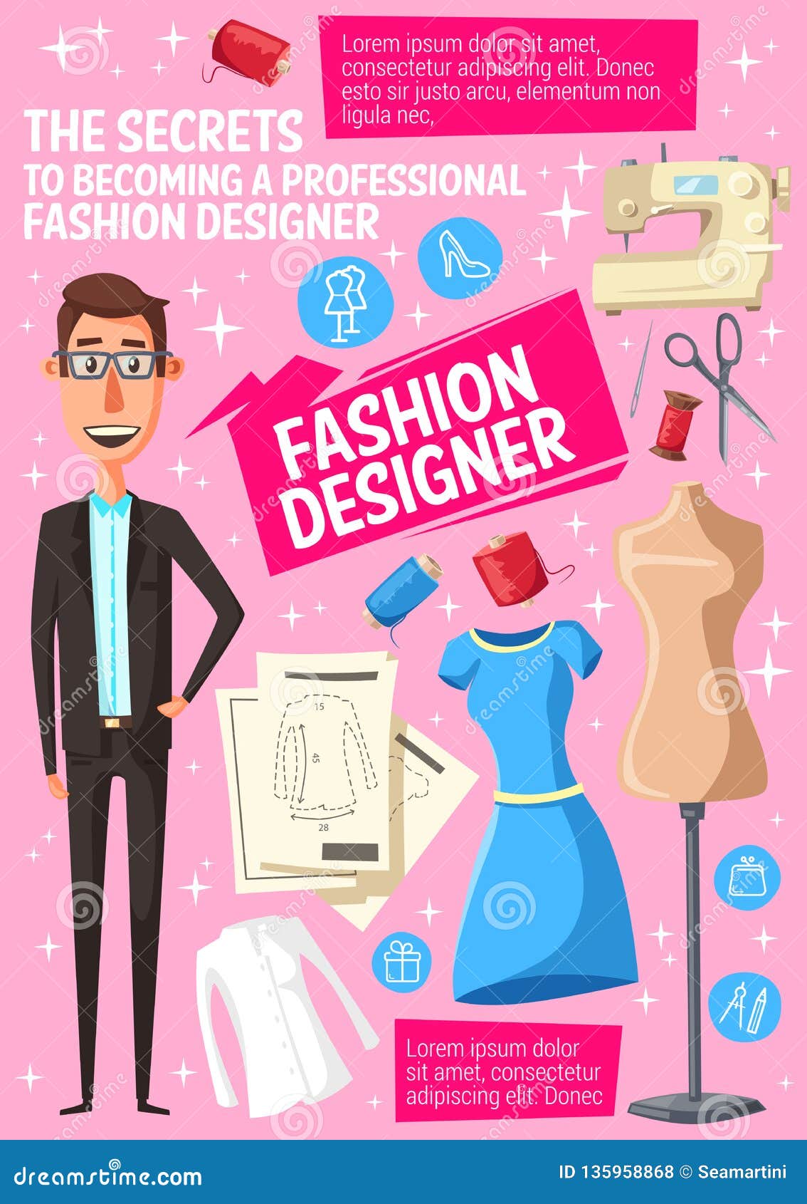 Fashion Designer with Tailor and Dressmaker Tool Stock Vector ...