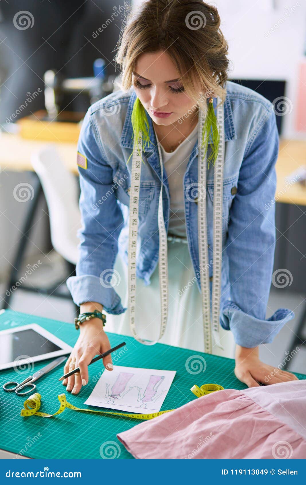 Fashion Designer Woman Working on Her Designs in the Studio Stock Image ...