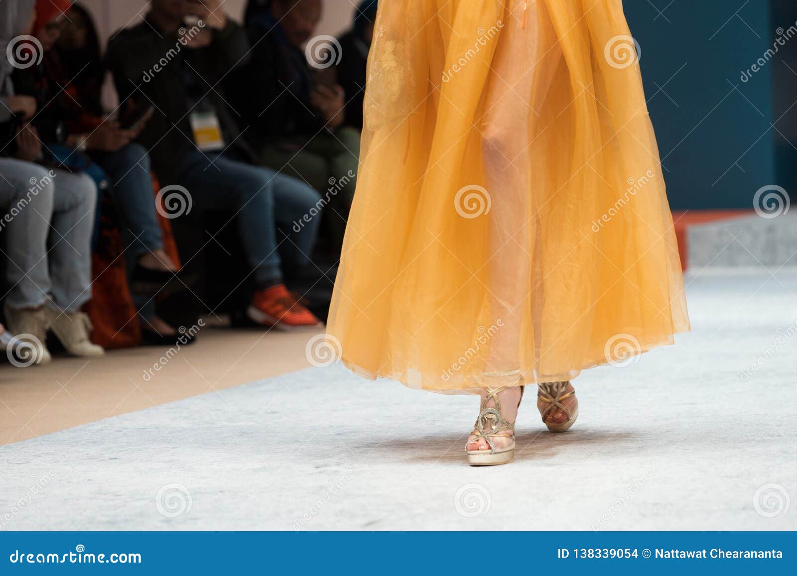 Fashion Dress Model Walk Back Dark Runway Fashion Stock Photo - Image ...