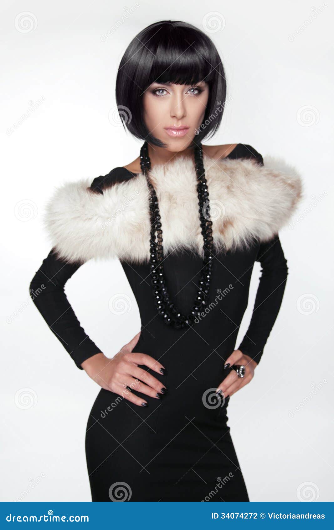 Fashion Elegant Woman In Black Dress. Stock Photo - Image 