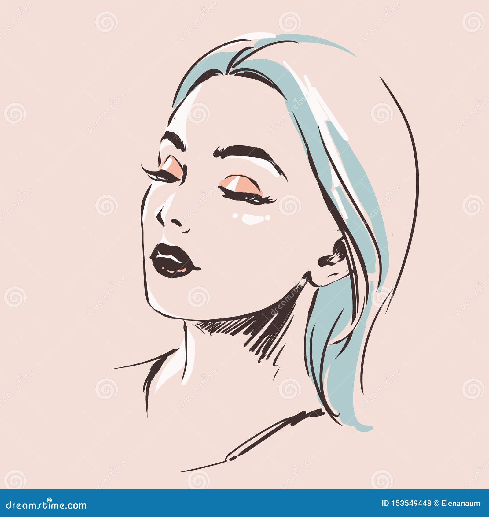 Fashion Woman Sketch, Pretty Face Stock Vector - Illustration of hair ...
