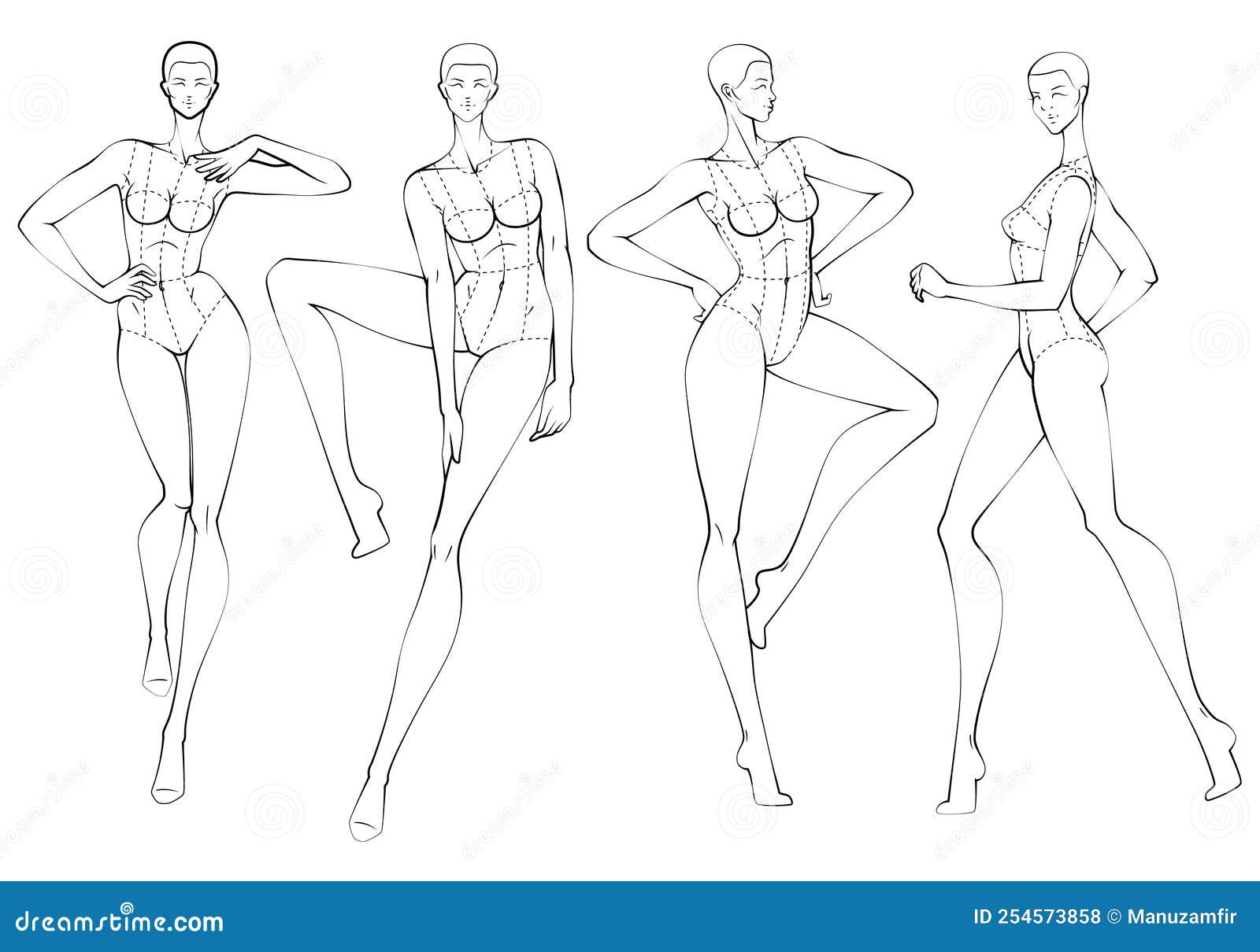 Female fashion sketch swiming suit croquis walking pose Stock Vector |  Adobe Stock
