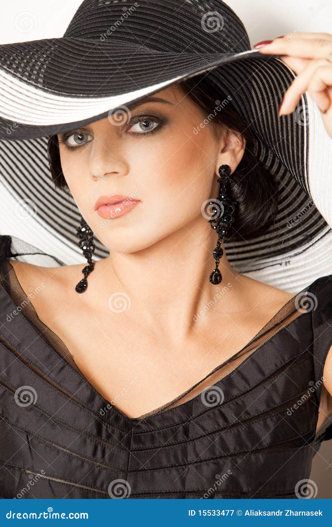 Fashion Girl in a Big Hat in the Studio Stock Image Image of