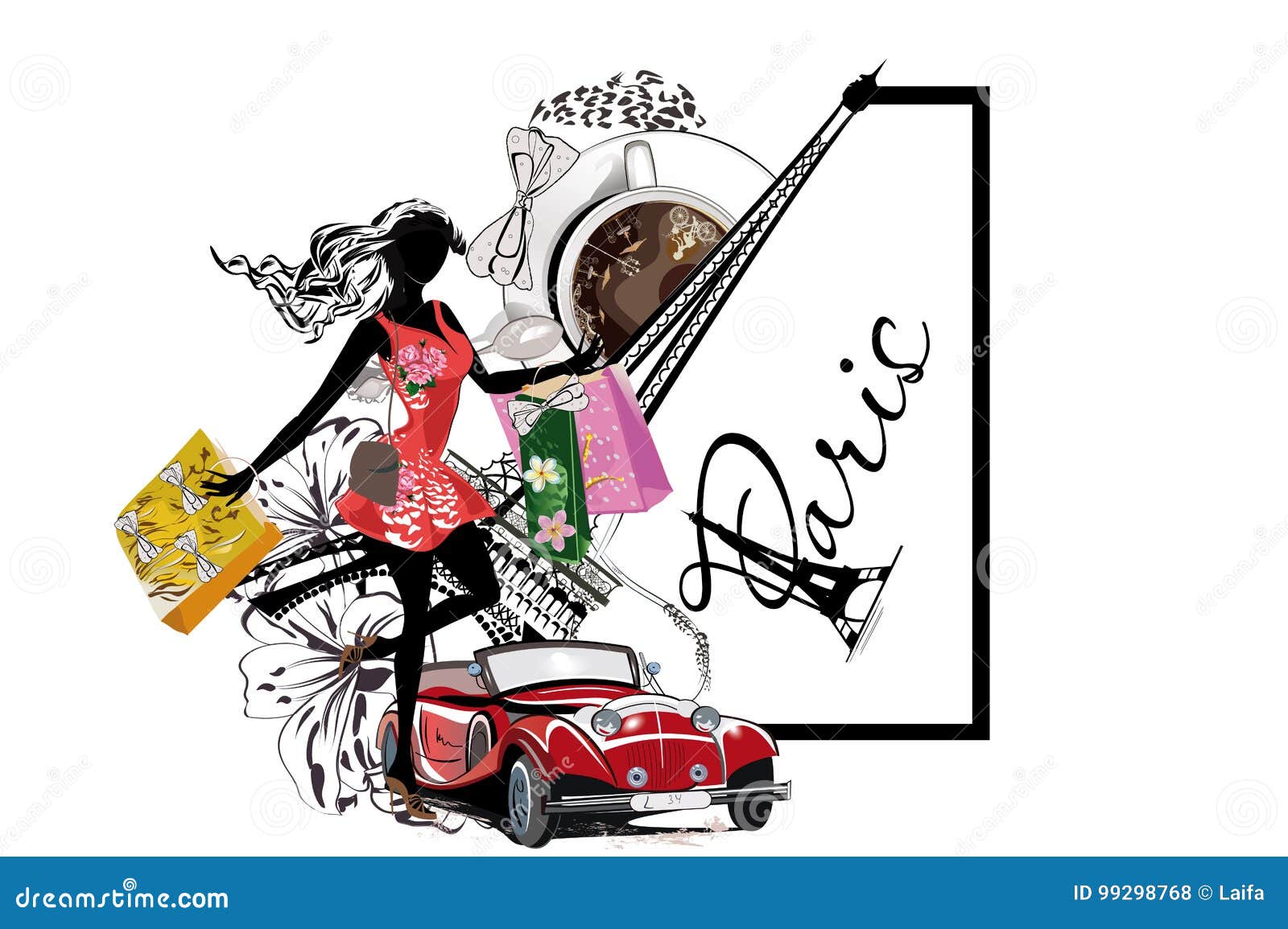 Shopping Fashion Girl Illustration, shopping, holidays, coffee