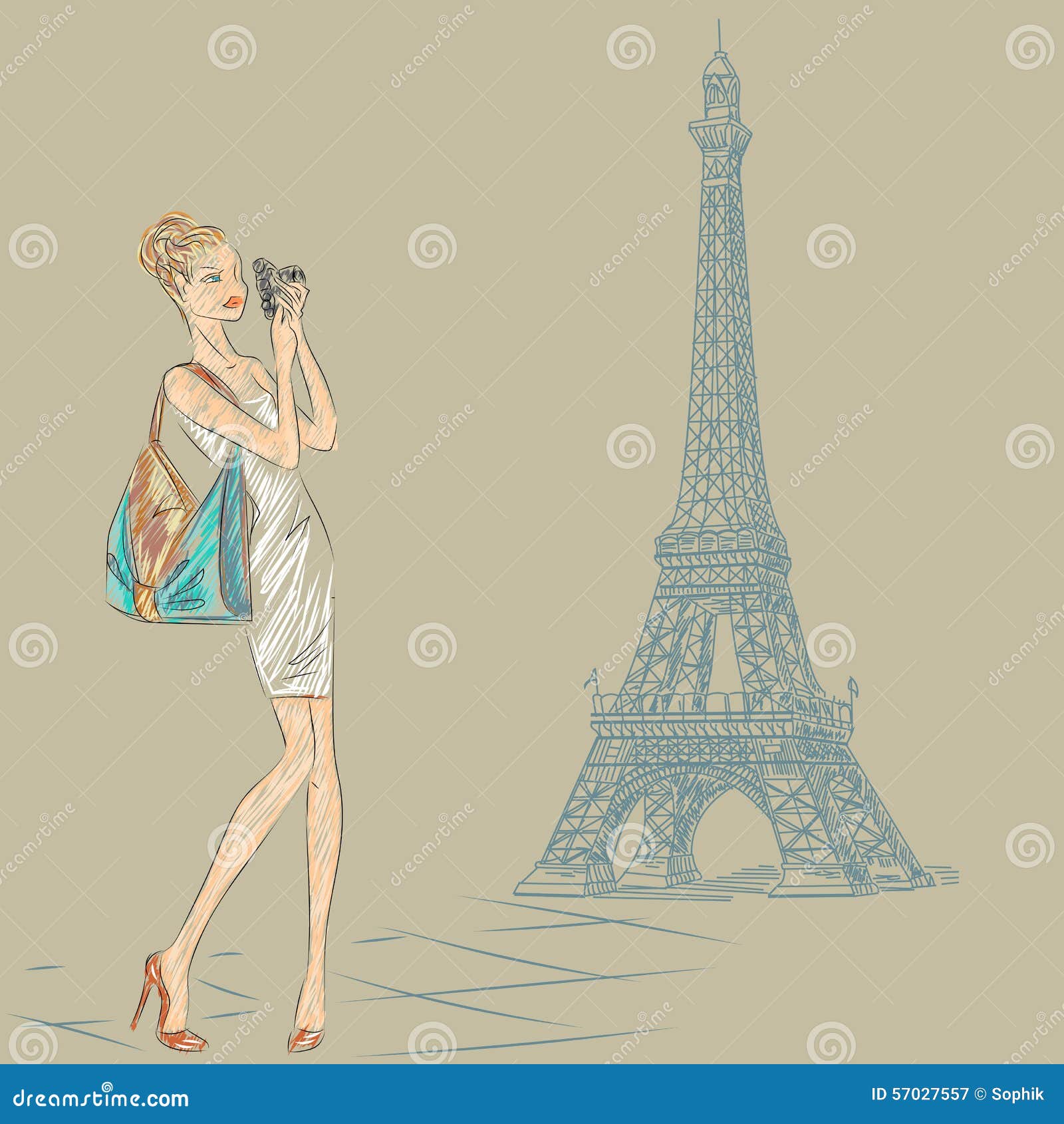 Hand-sketched fashion line art Paris Eiffel Tour Illustration Fashion Poster Fashion Art Print DIGITAL DOWNLOAD