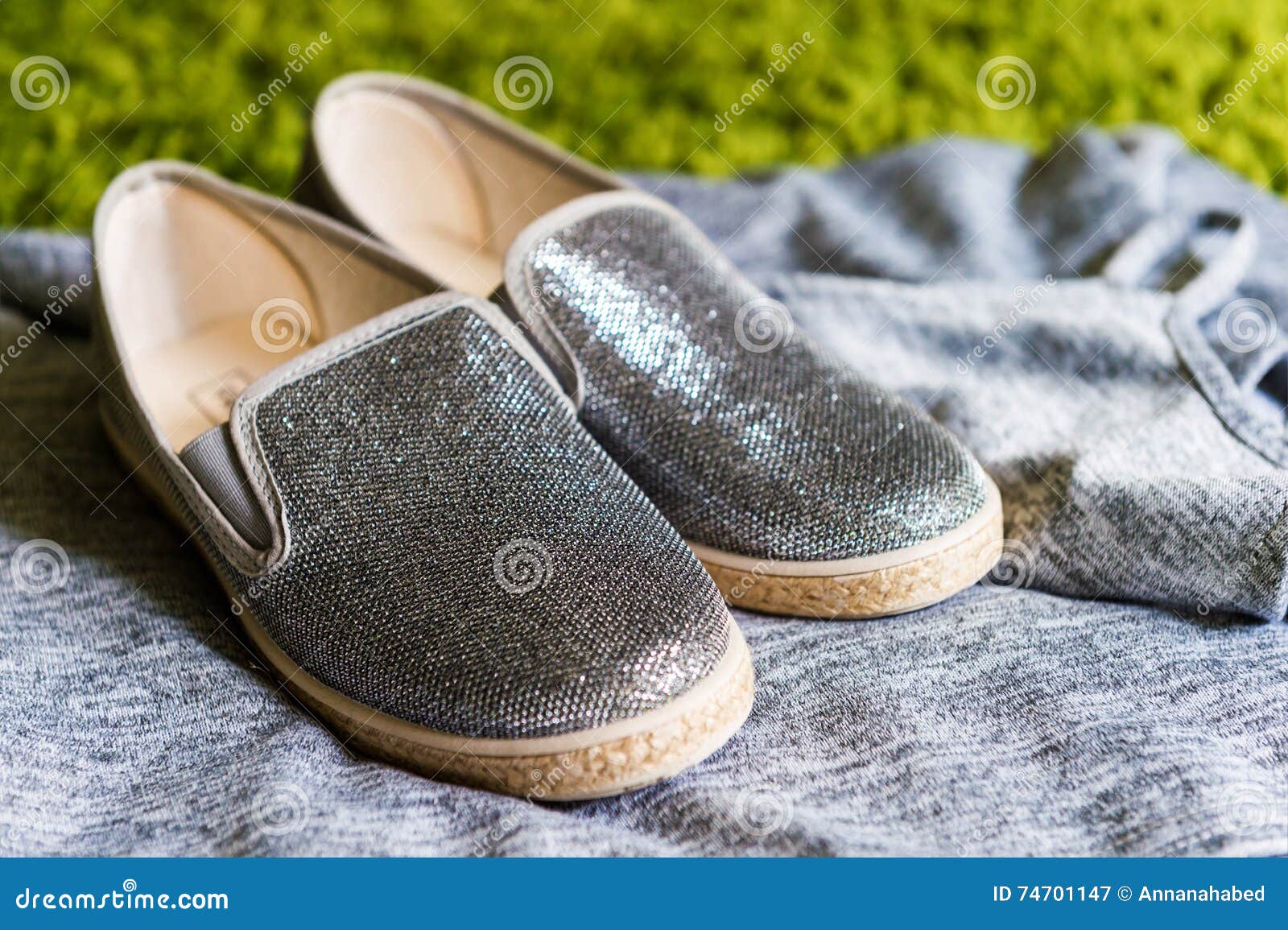 Fashion girl s grey shoes stock image. Image of green - 74701147