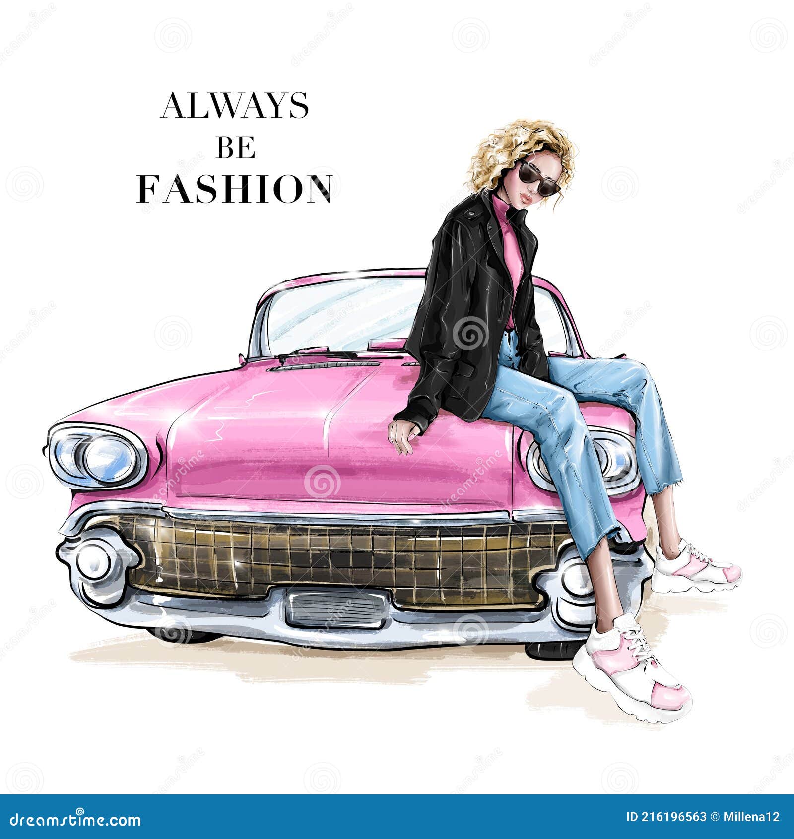 fashion girl sitting on retro car. beautiful blond hair girl in sunglasses. fashion .