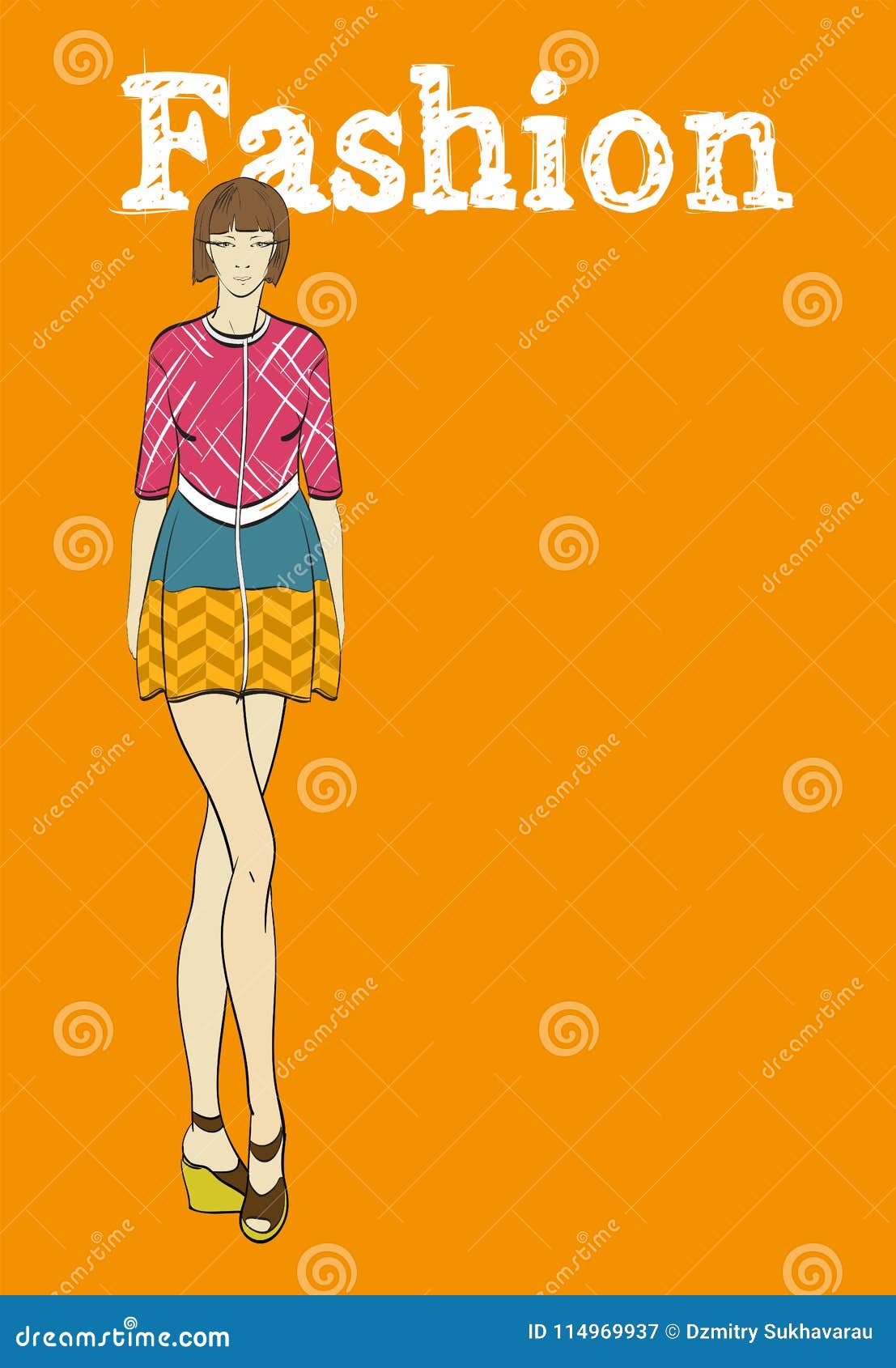 Fashion Girl Sketch. a Girl in a Dress Stock Vector - Illustration of ...